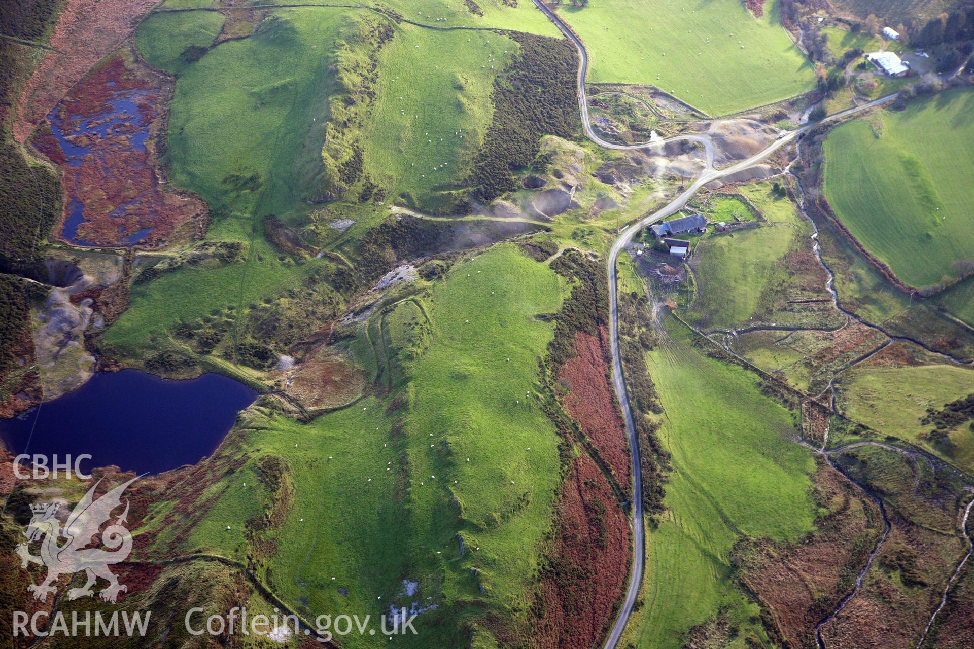 RCAHMW colour oblique aerial photograph of Bwlch Gwyn Lead Mine, Ystum Tuen. Taken on 09 November 2009 by Toby Driver