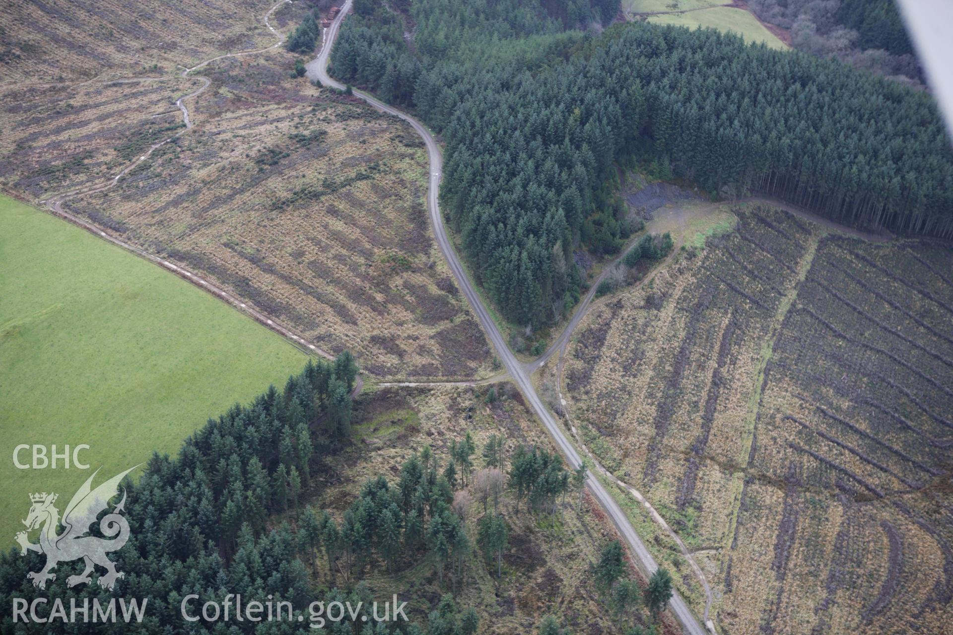 RCAHMW colour oblique aerial photograph of Abbey Cwmhir Great Park Shed. Taken on 10 December 2009 by Toby Driver