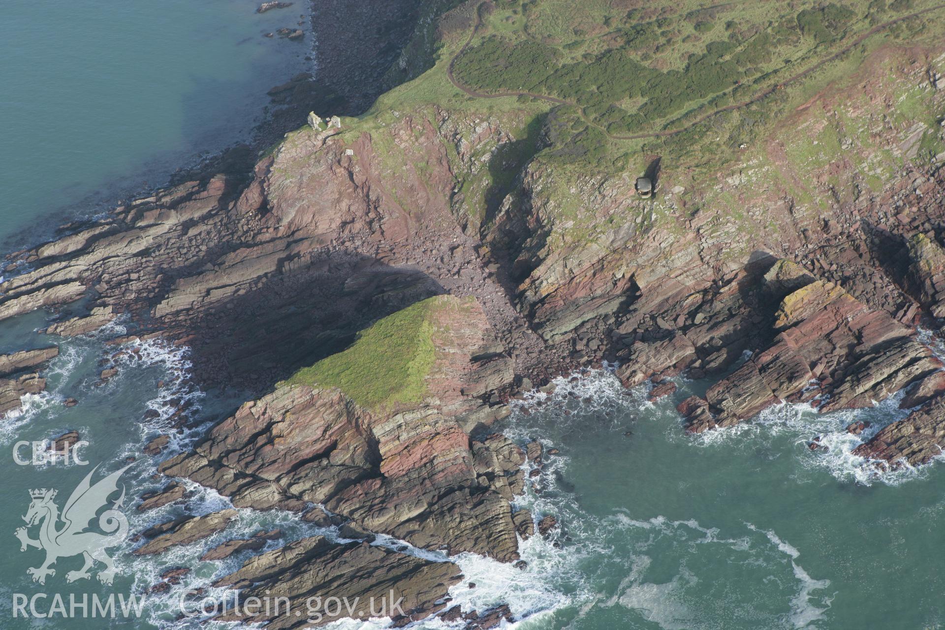 RCAHMW colour oblique aerial photograph of East Blockhouse, Angle. Taken on 28 January 2009 by Toby Driver