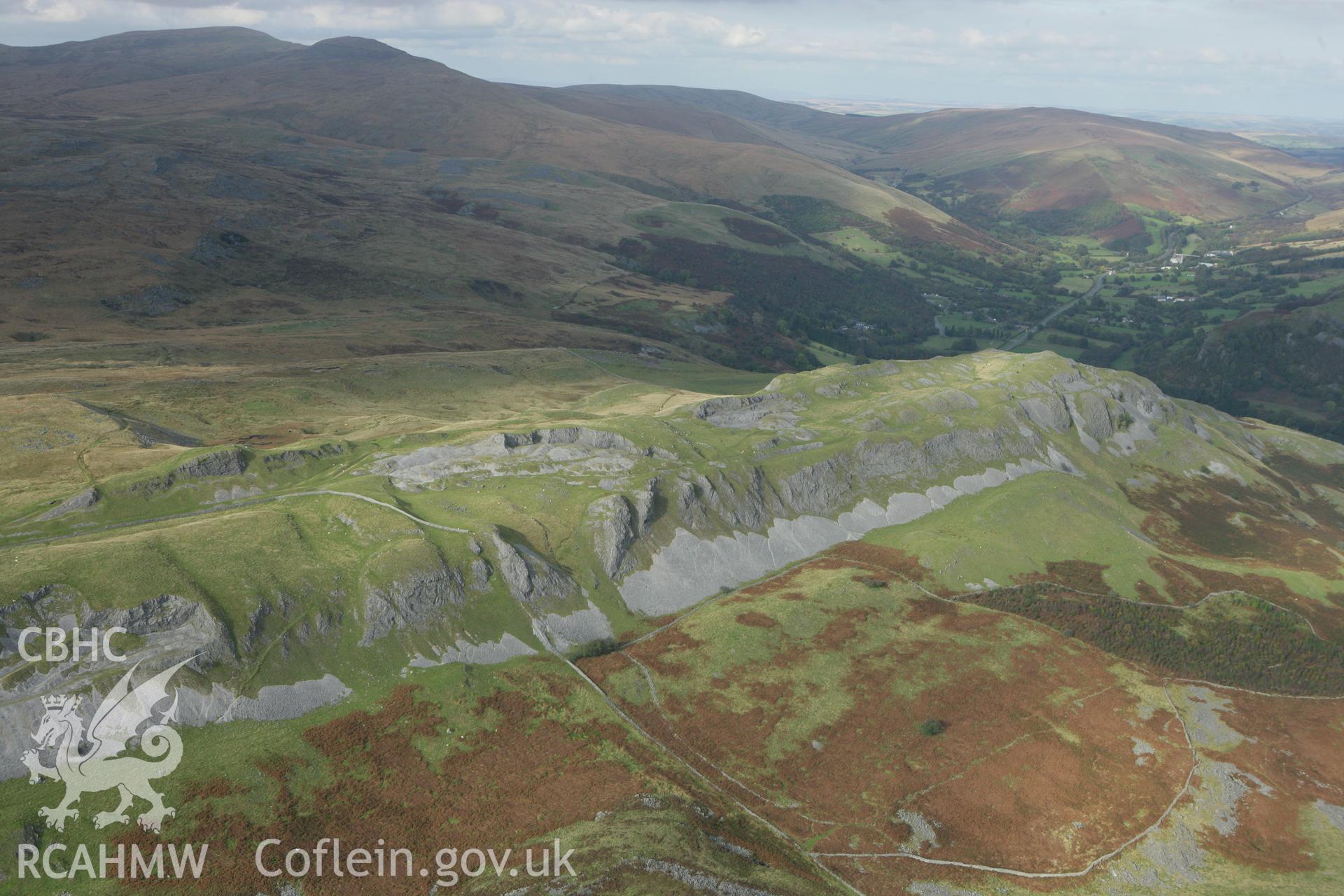 RCAHMW colour oblique aerial photograph of Cribarth Quarries. Taken on 14 October 2009 by Toby Driver