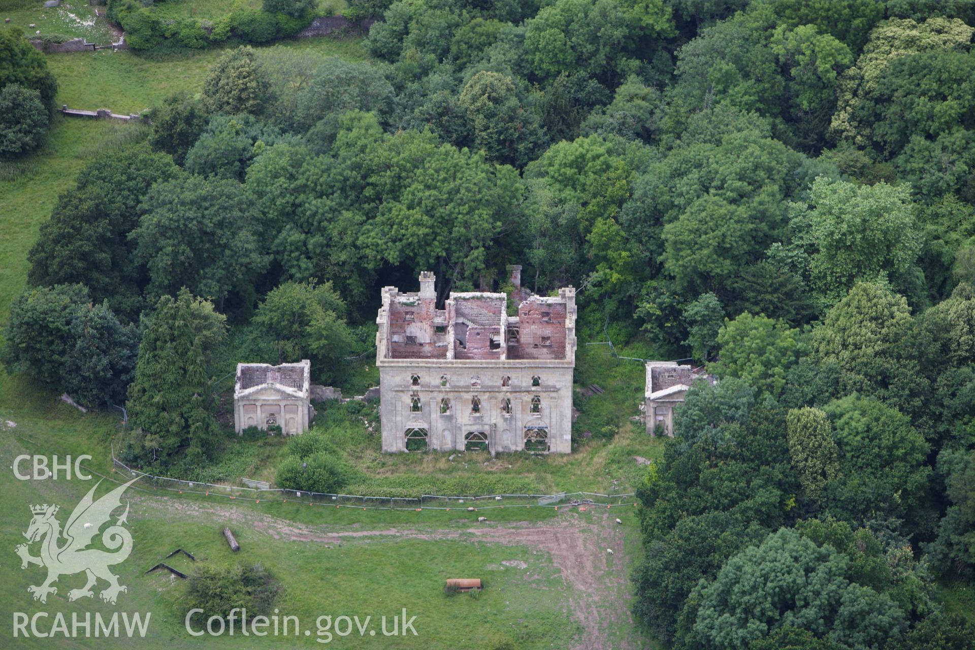 RCAHMW colour oblique aerial photograph of the ruins of Piercefield. Taken on 09 July 2009 by Toby Driver