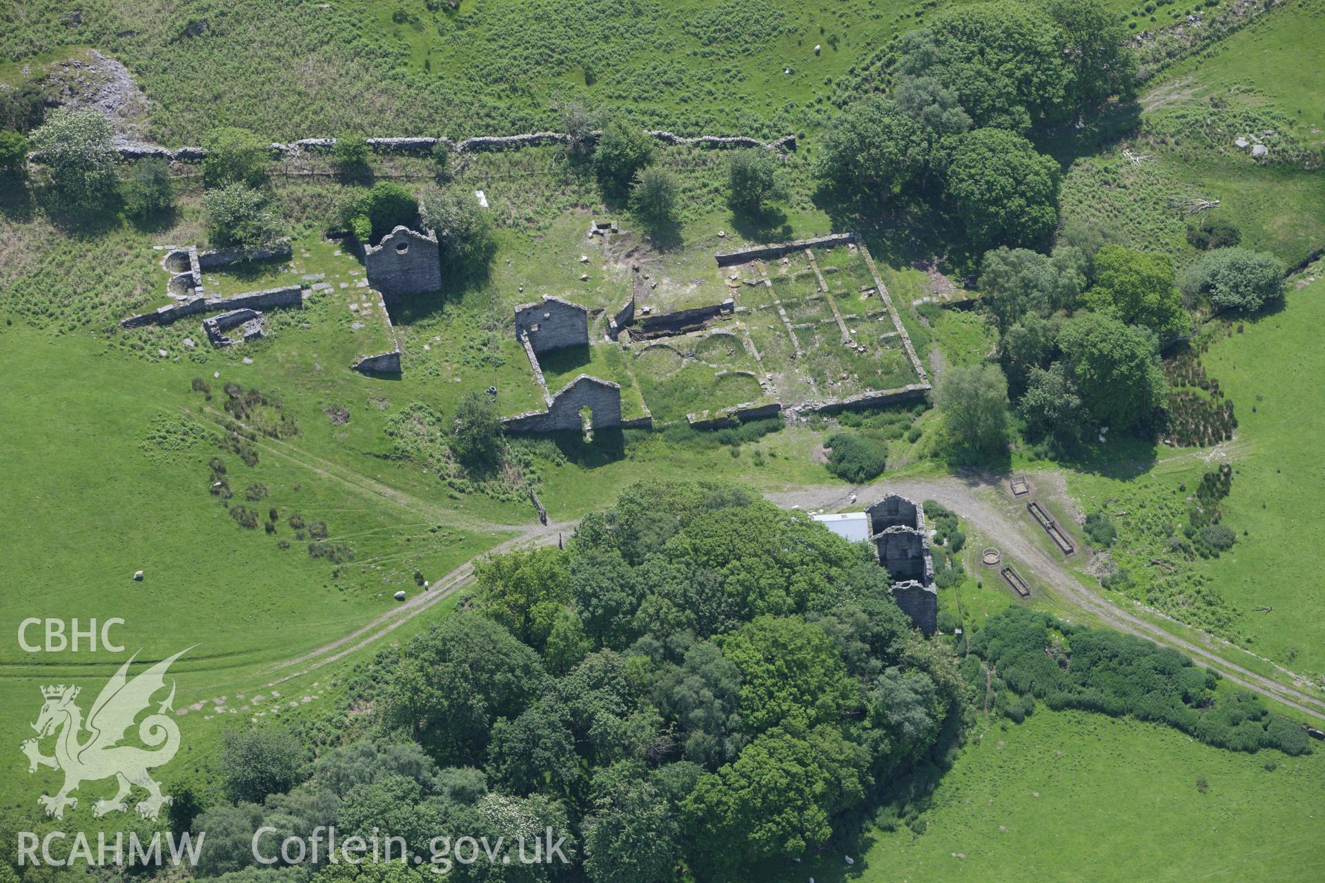 RCAHMW colour oblique aerial photograph of Bryndyfi Lead Mine, Eglwysfach. Taken on 02 June 2009 by Toby Driver