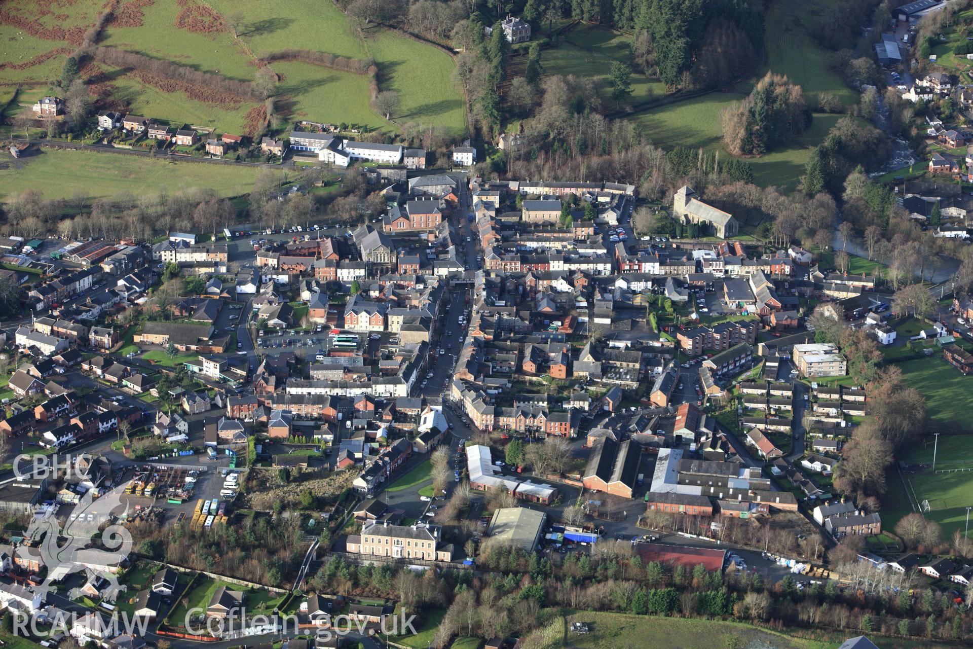 RCAHMW colour oblique aerial photograph of Llanidloes. Taken on 10 December 2009 by Toby Driver