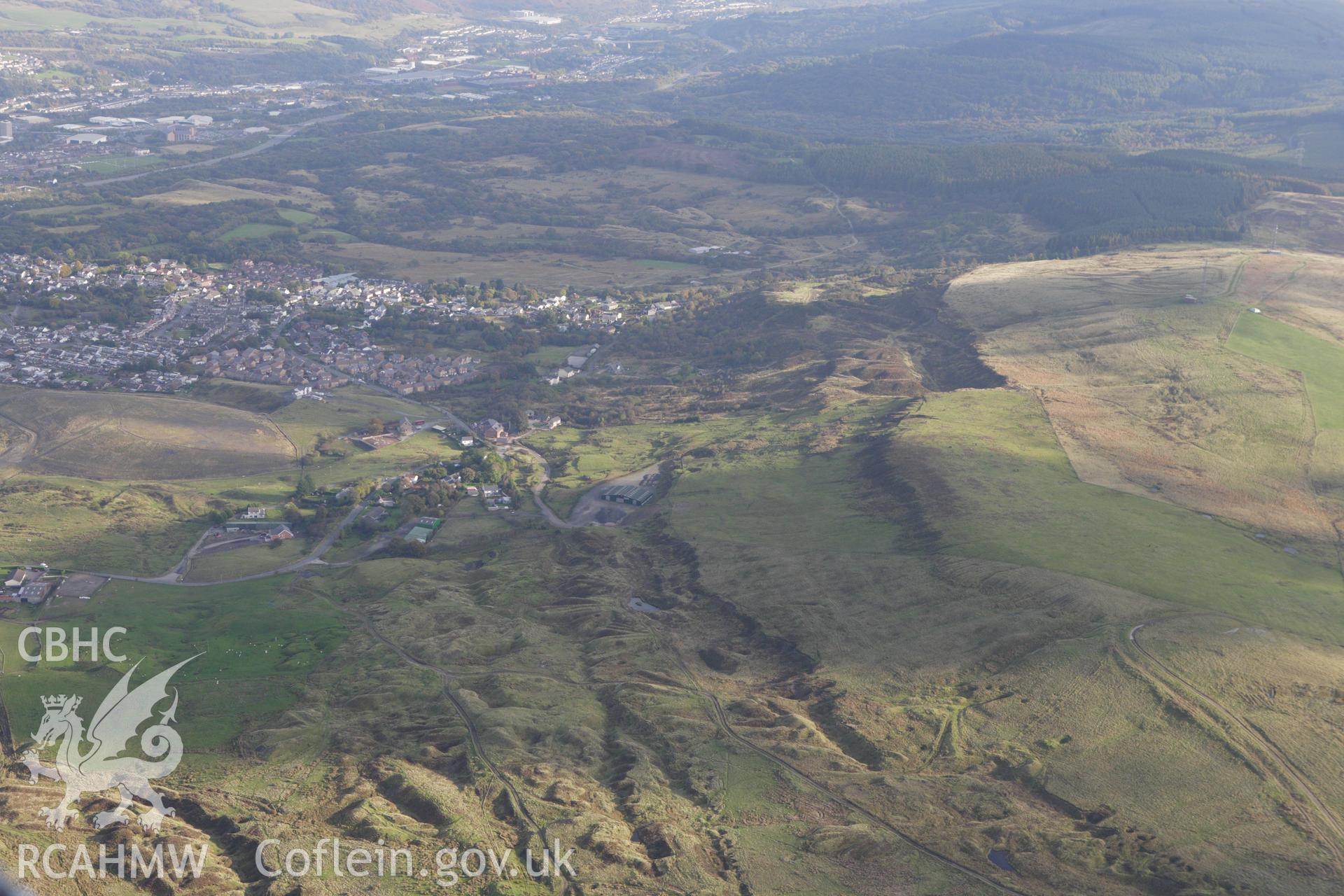 RCAHMW colour oblique aerial photograph of ironstone workings west of Ochr-y-Mynydd. Taken on 14 October 2009 by Toby Driver