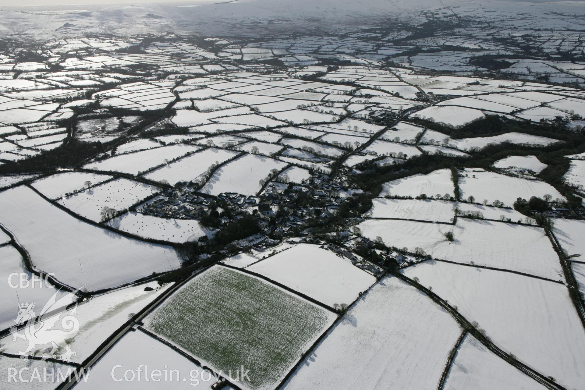 RCAHMW colour oblique photograph of Eglwyswrw village. Taken by Toby Driver on 06/02/2009.