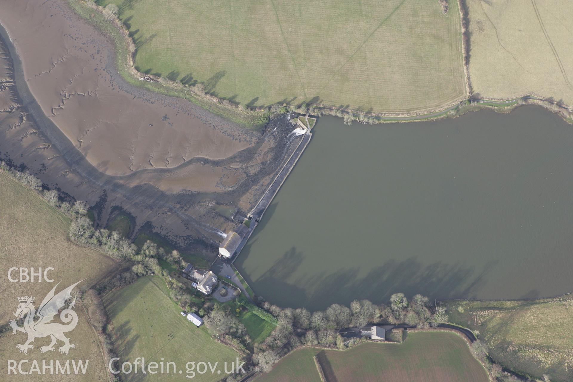 RCAHMW colour oblique photograph of Carew tide mill. Taken by Toby Driver on 11/02/2009.