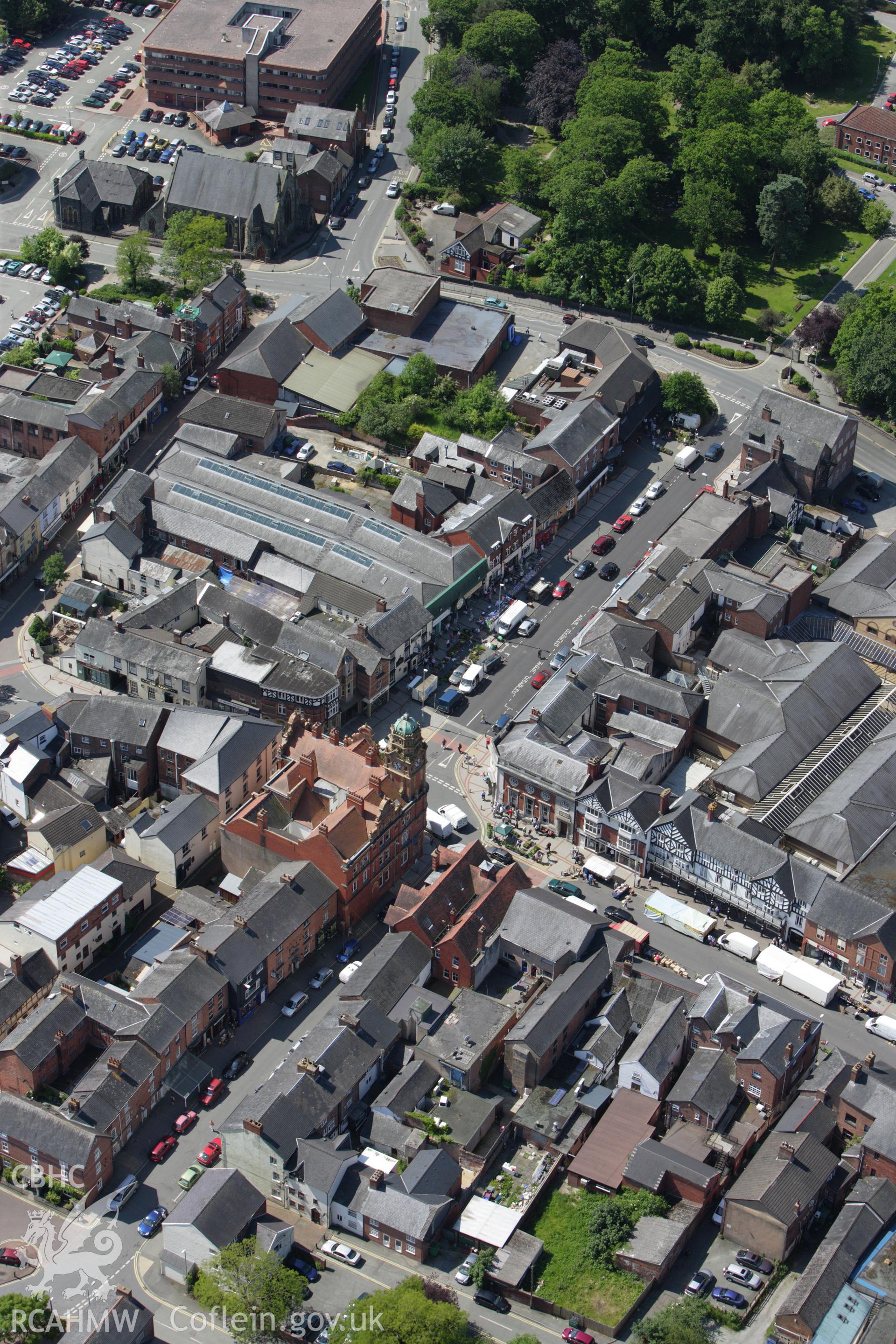 RCAHMW colour oblique aerial photograph of Robert Owen Memorial Museum, Severn Street. Taken on 02 June 2009 by Toby Driver