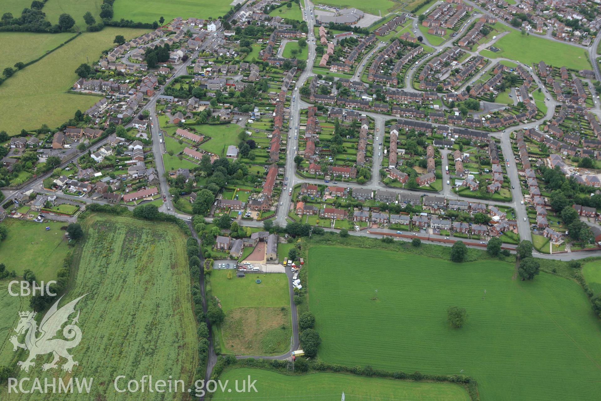 RCAHMW colour oblique aerial photograph of the northern section of Offa's Dyke at Coedpoeth. Taken on 08 July 2009 by Toby Driver