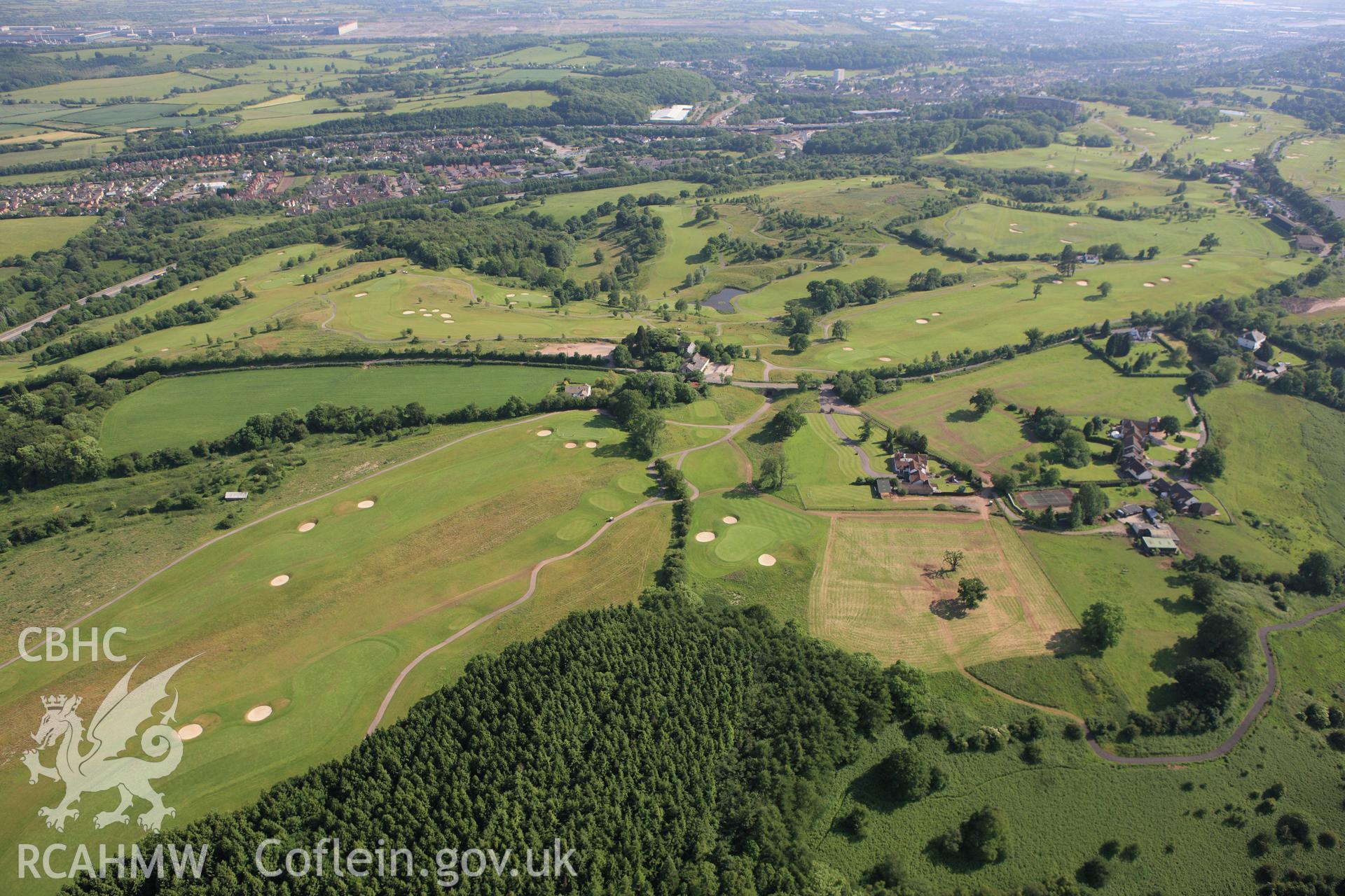 RCAHMW colour oblique aerial photograph of Celtic Manor Golf Club, Caerleon. Taken on 11 June 2009 by Toby Driver