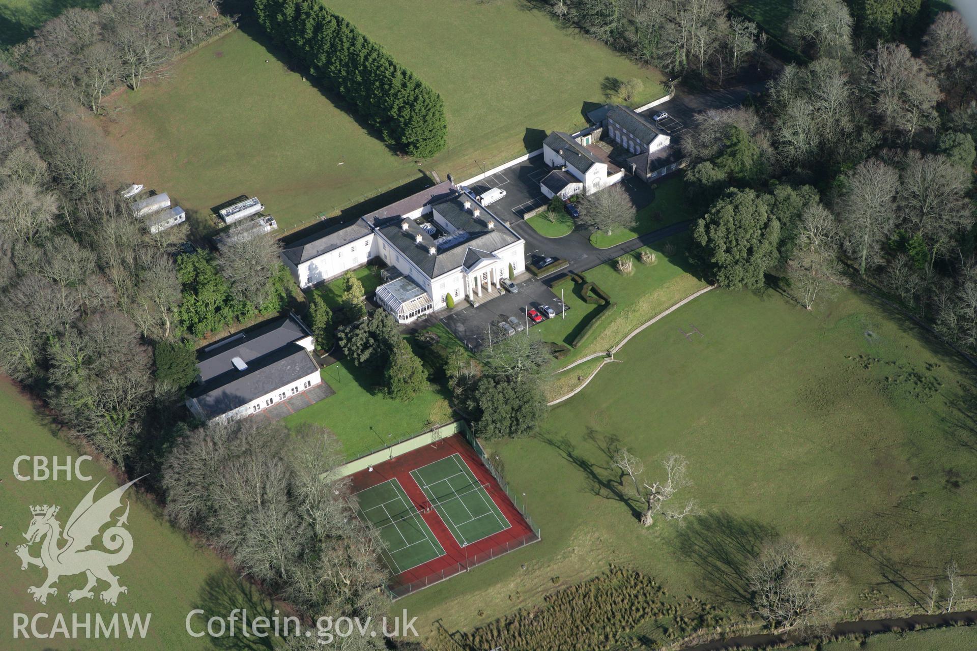 RCAHMW colour oblique aerial photograph of Lamphey Court Hotel. Taken on 28 January 2009 by Toby Driver