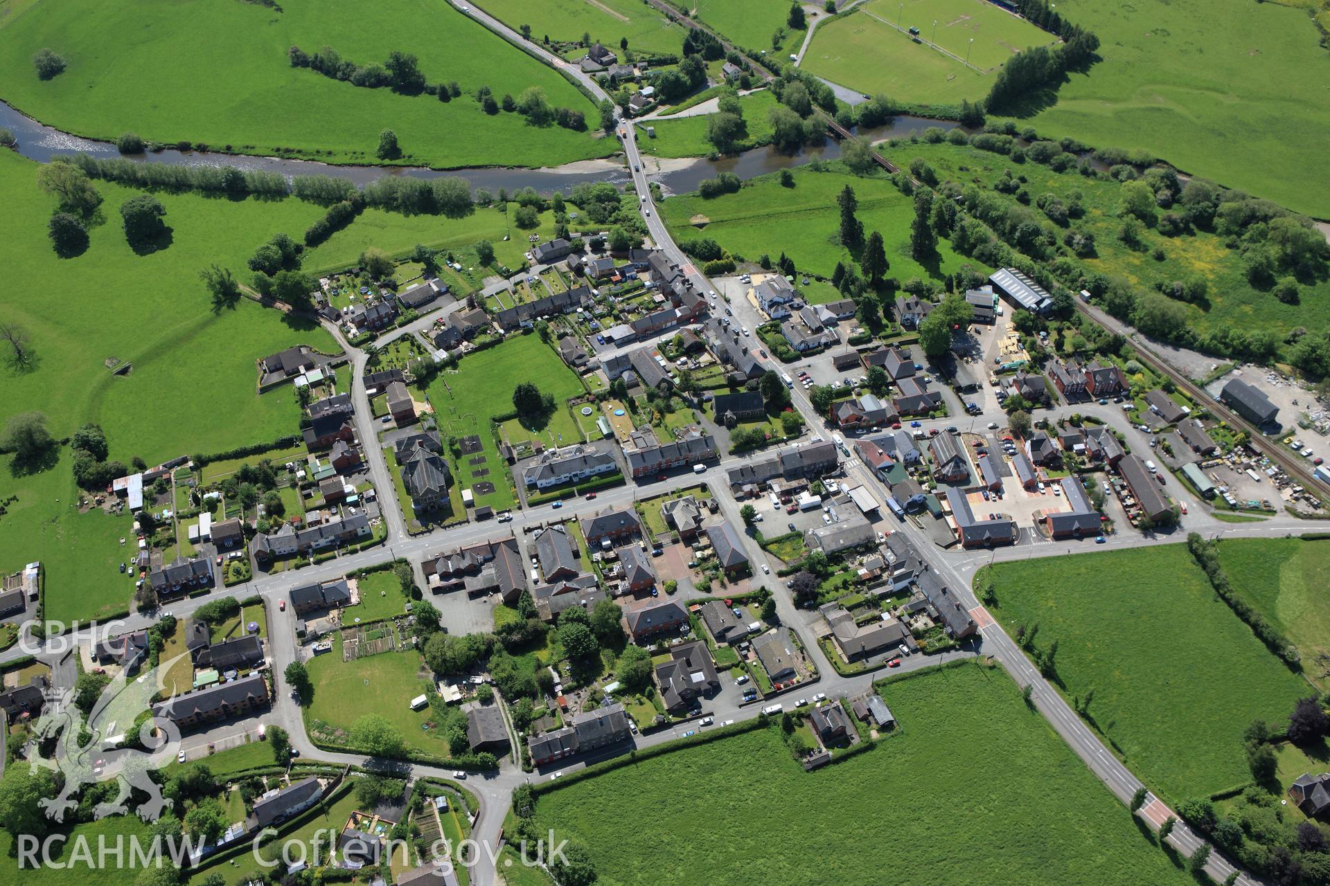 RCAHMW colour oblique aerial photograph of Caersws Roman Fort and Vicus showing a section in the south-eastern part of the vicus. Taken on 02 June 2009 by Toby Driver