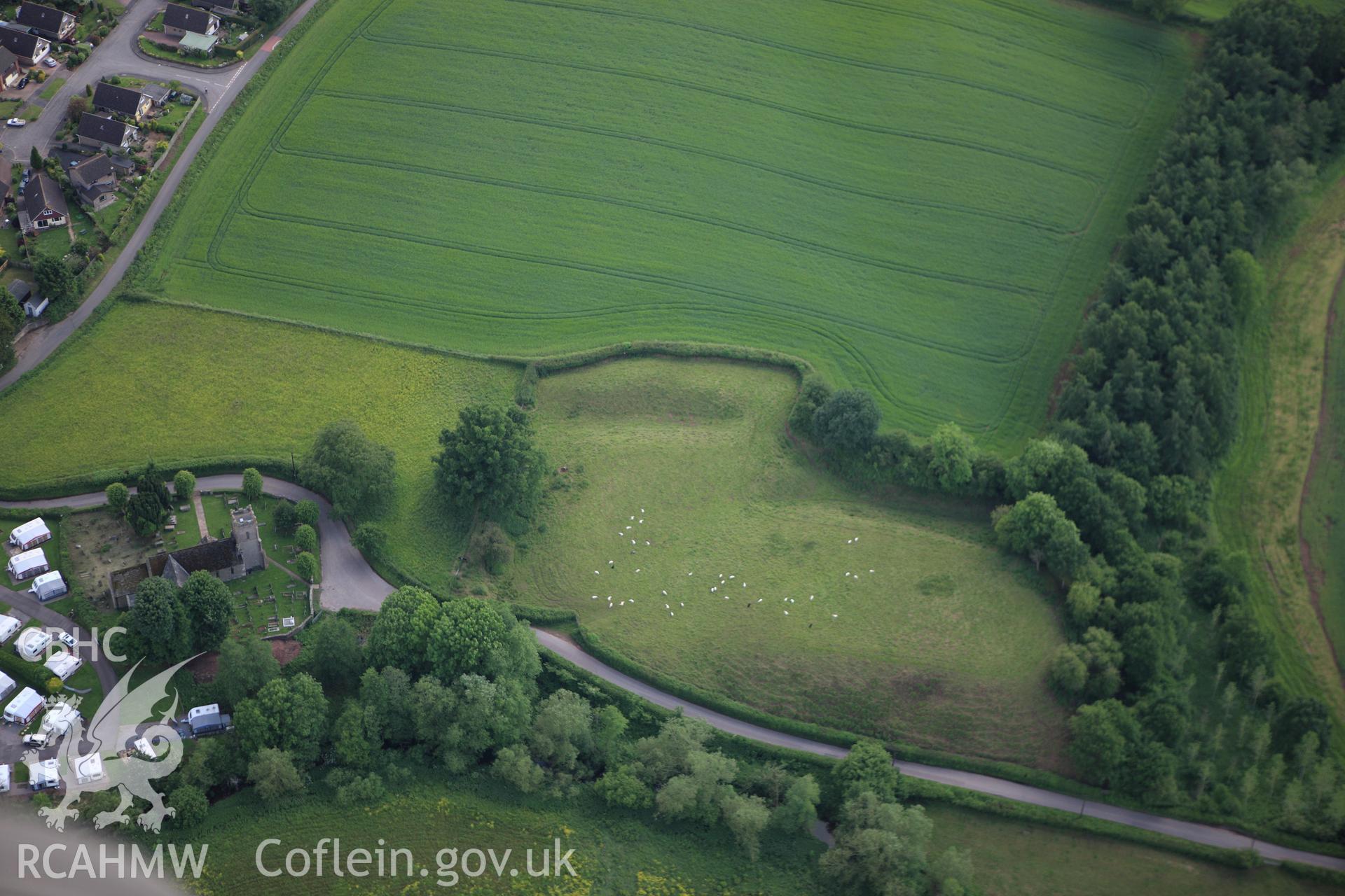 RCAHMW colour oblique aerial photograph of Dingestow Castle. Taken on 11 June 2009 by Toby Driver