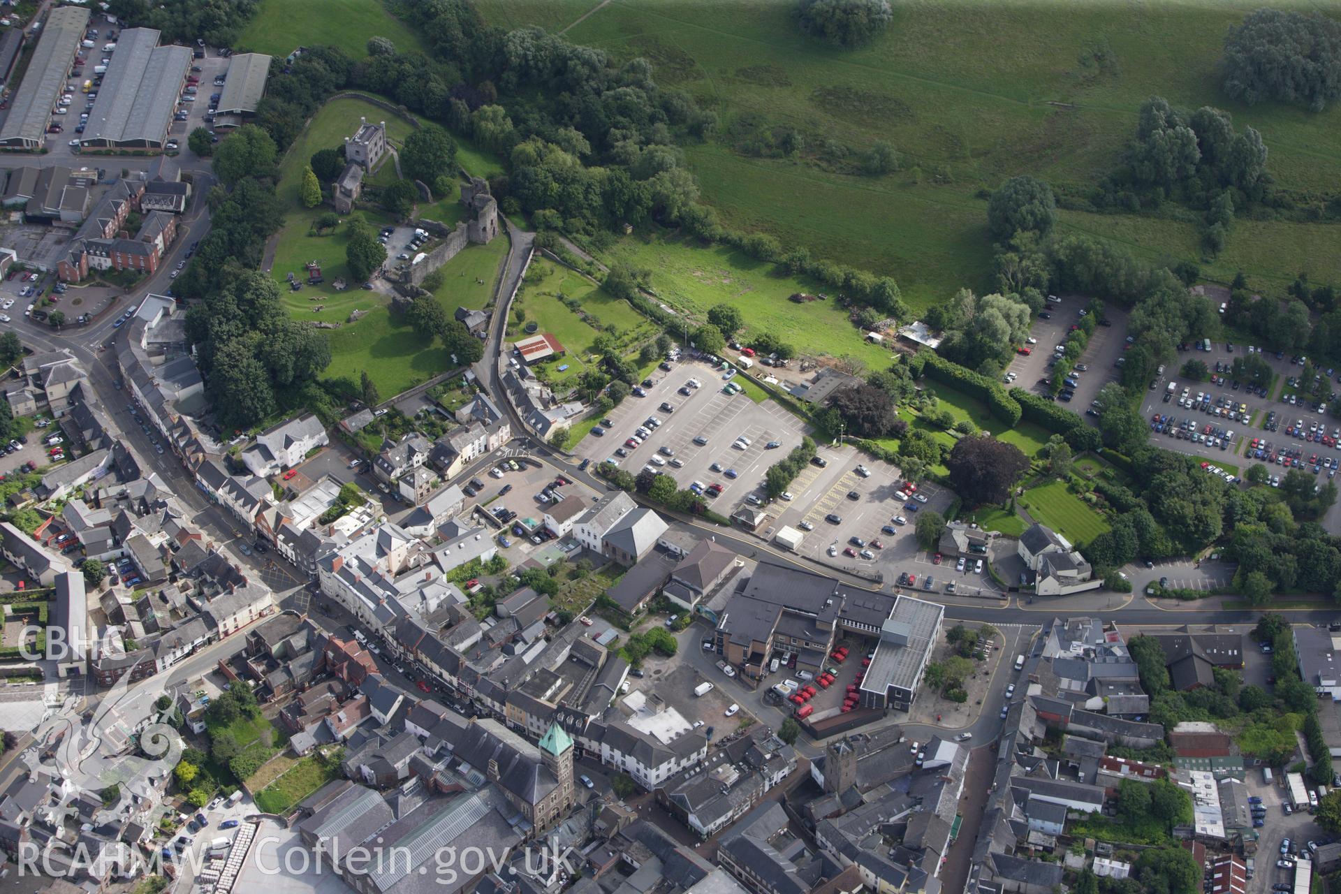 RCAHMW colour oblique aerial photograph of Abergavenny Roman Settlement ('Gobannium'). Taken on 23 July 2009 by Toby Driver