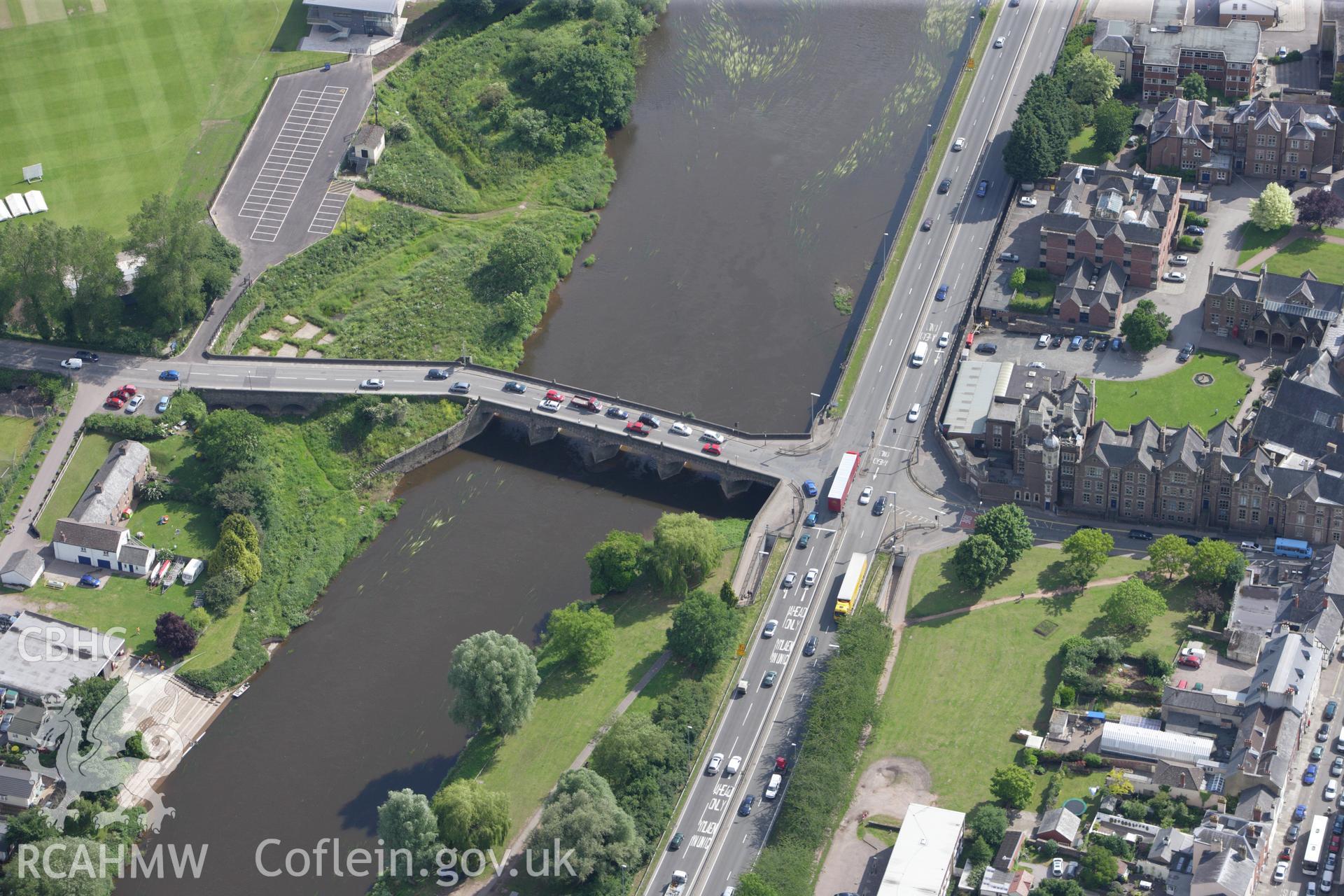 RCAHMW colour oblique aerial photograph of Wye Bridge, Monmouth. Taken on 11 June 2009 by Toby Driver