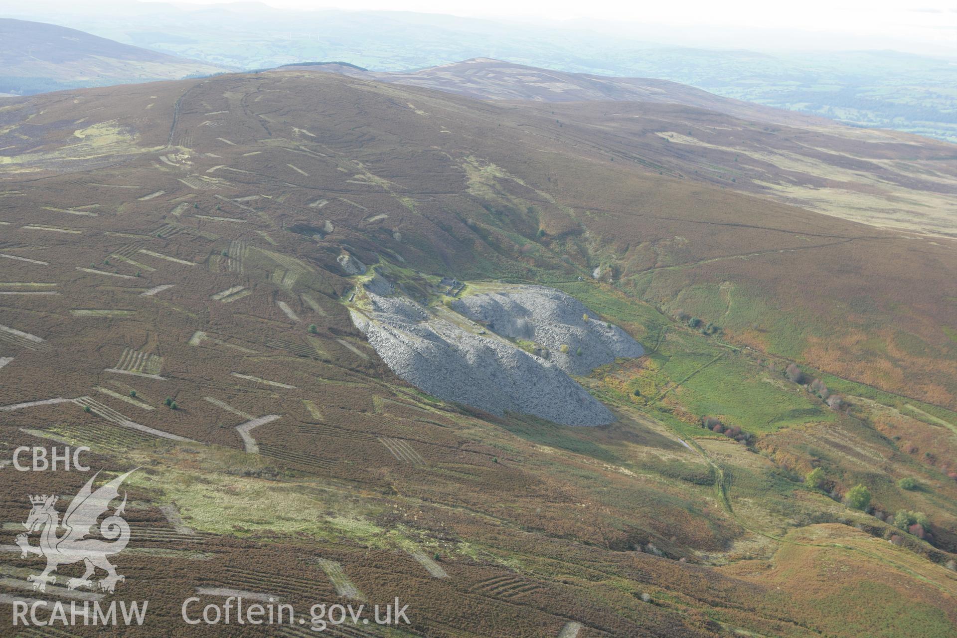 RCAHMW colour oblique aerial photograph of Moel Fferna Slate Mine. Taken on 13 October 2009 by Toby Driver