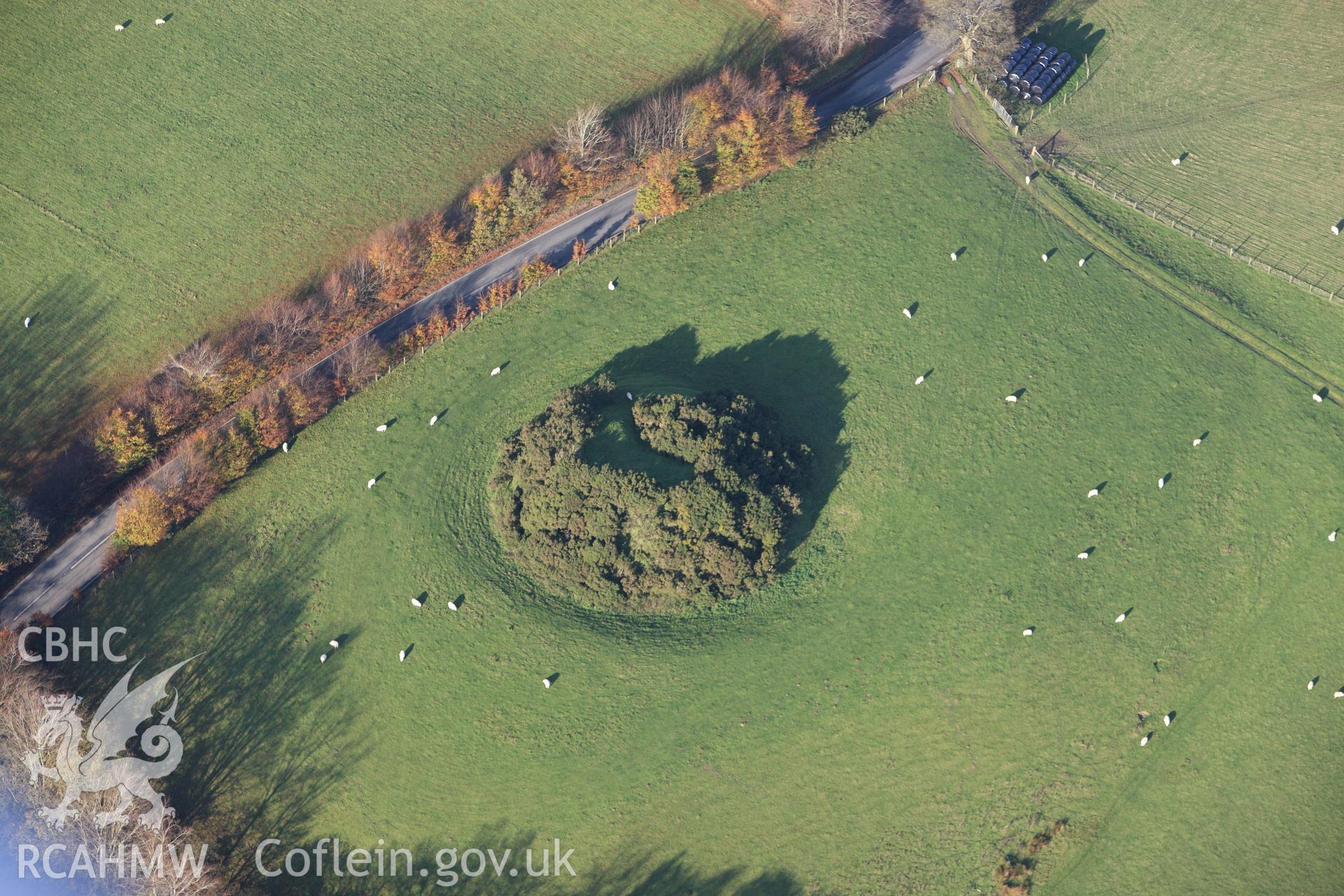 RCAHMW colour oblique aerial photograph of Tomen Llanio. Taken on 09 November 2009 by Toby Driver