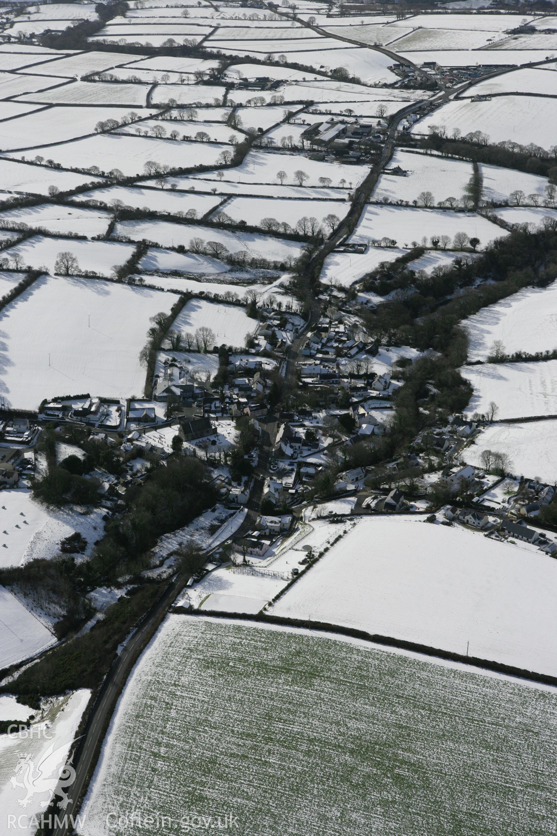 RCAHMW colour oblique photograph of Eglwyswrw village. Taken by Toby Driver on 06/02/2009.