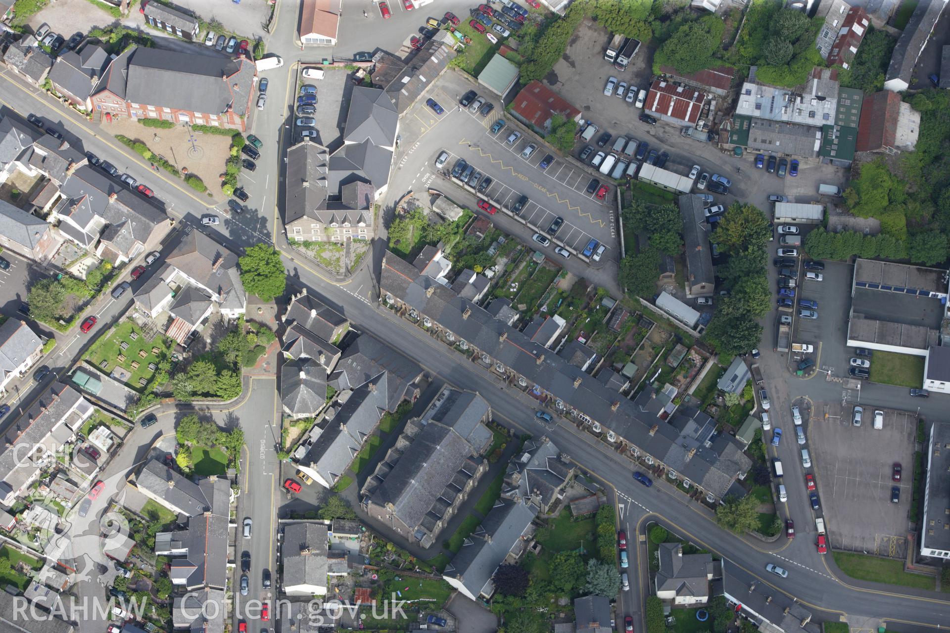 RCAHMW colour oblique aerial photograph of Holy Trinity, Baker Street, Abergavenny. Taken on 23 July 2009 by Toby Driver