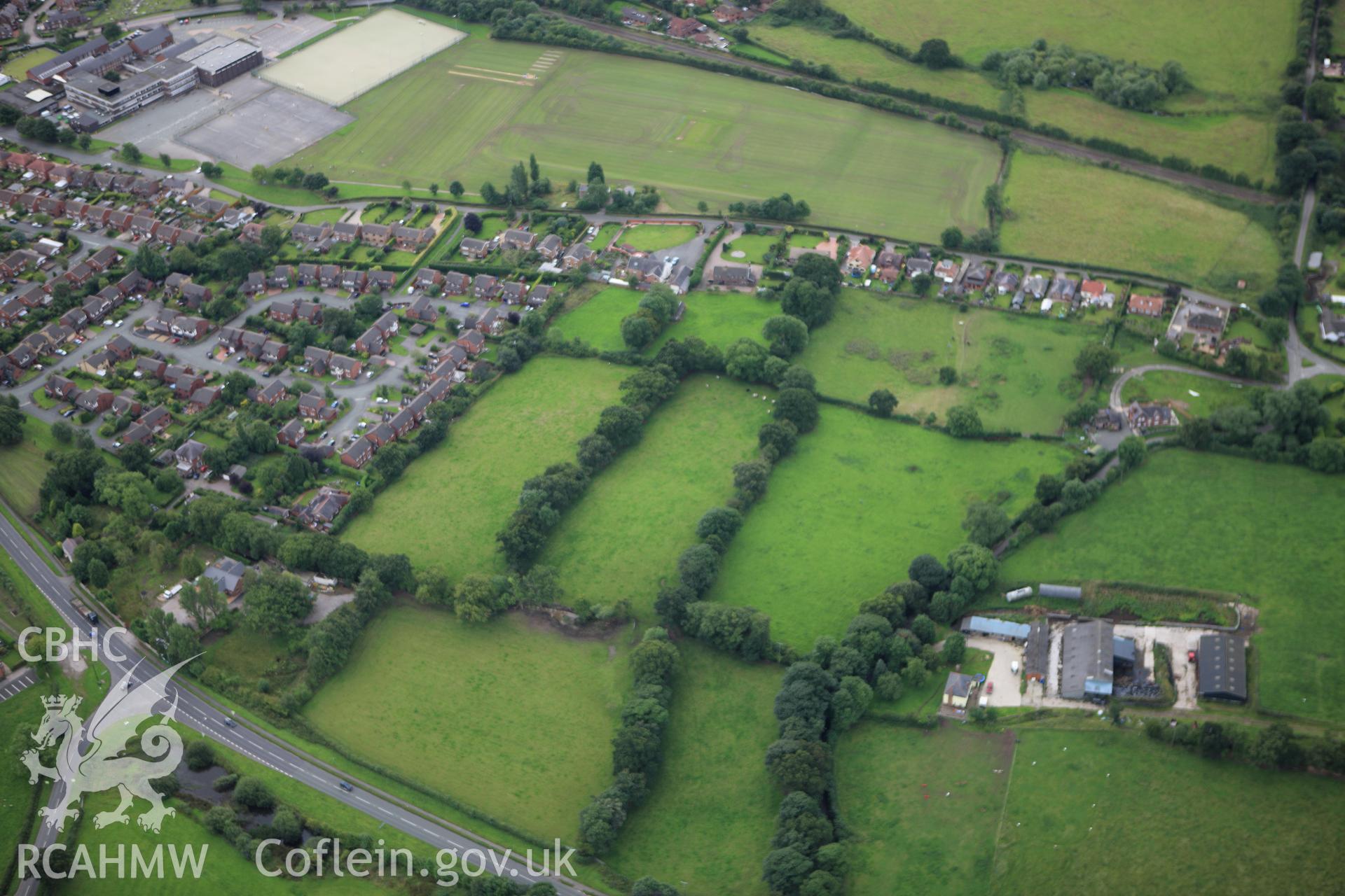 RCAHMW colour oblique aerial photograph of a section of Wat's Dyke north of Carlton Grange. Taken on 30 July 2009 by Toby Driver