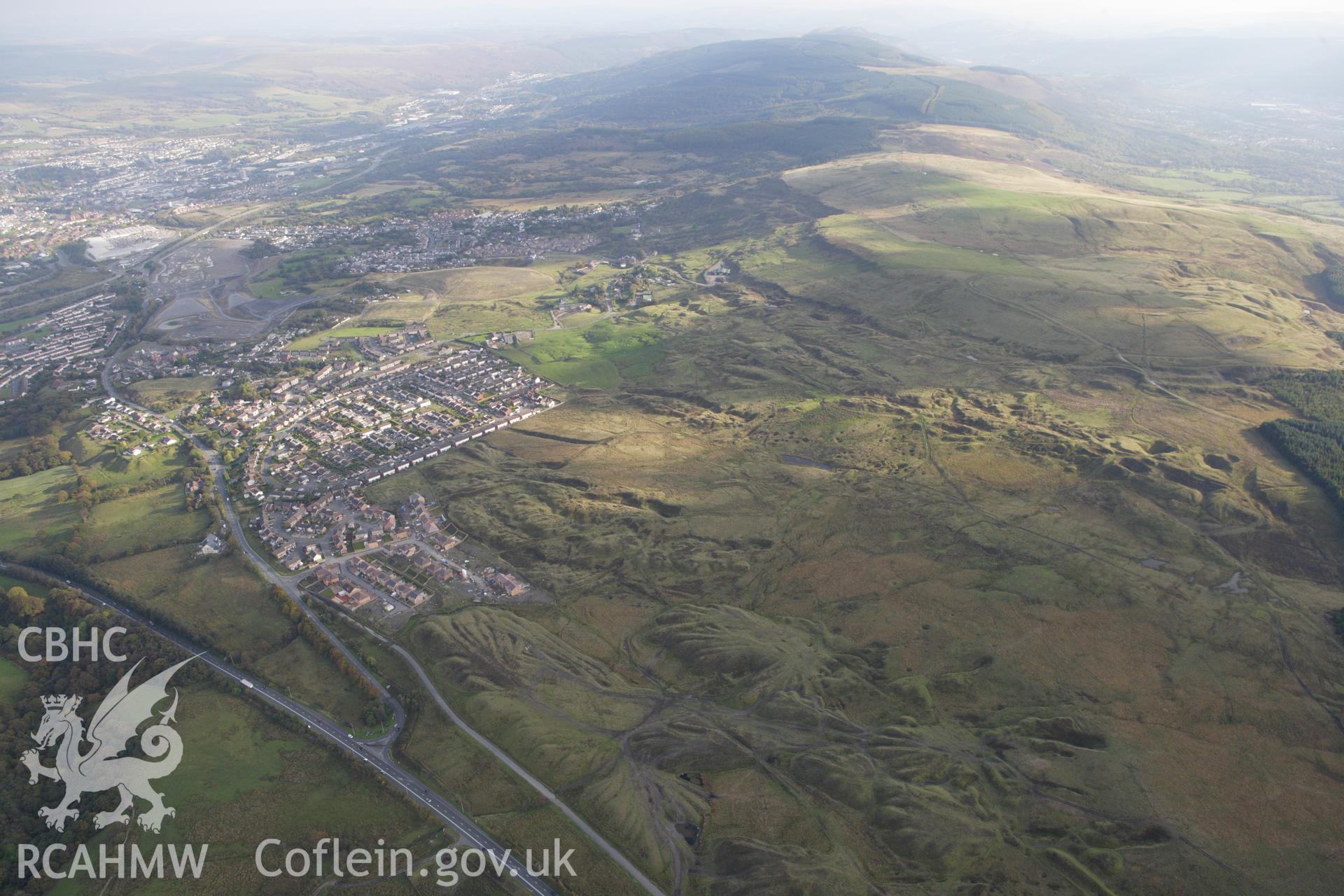 RCAHMW colour oblique aerial photograph of ironstone workings west of Ochr-y-Mynydd. Taken on 14 October 2009 by Toby Driver