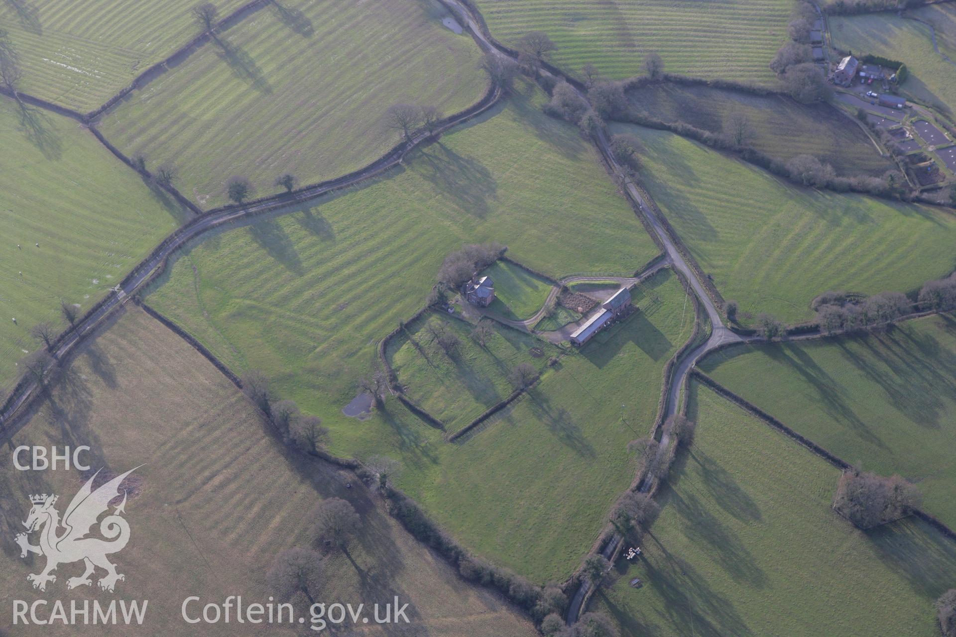 RCAHMW colour oblique photograph of ridge and furrow cultivation features, Peartree Farm. Taken by Toby Driver on 21/01/2009.