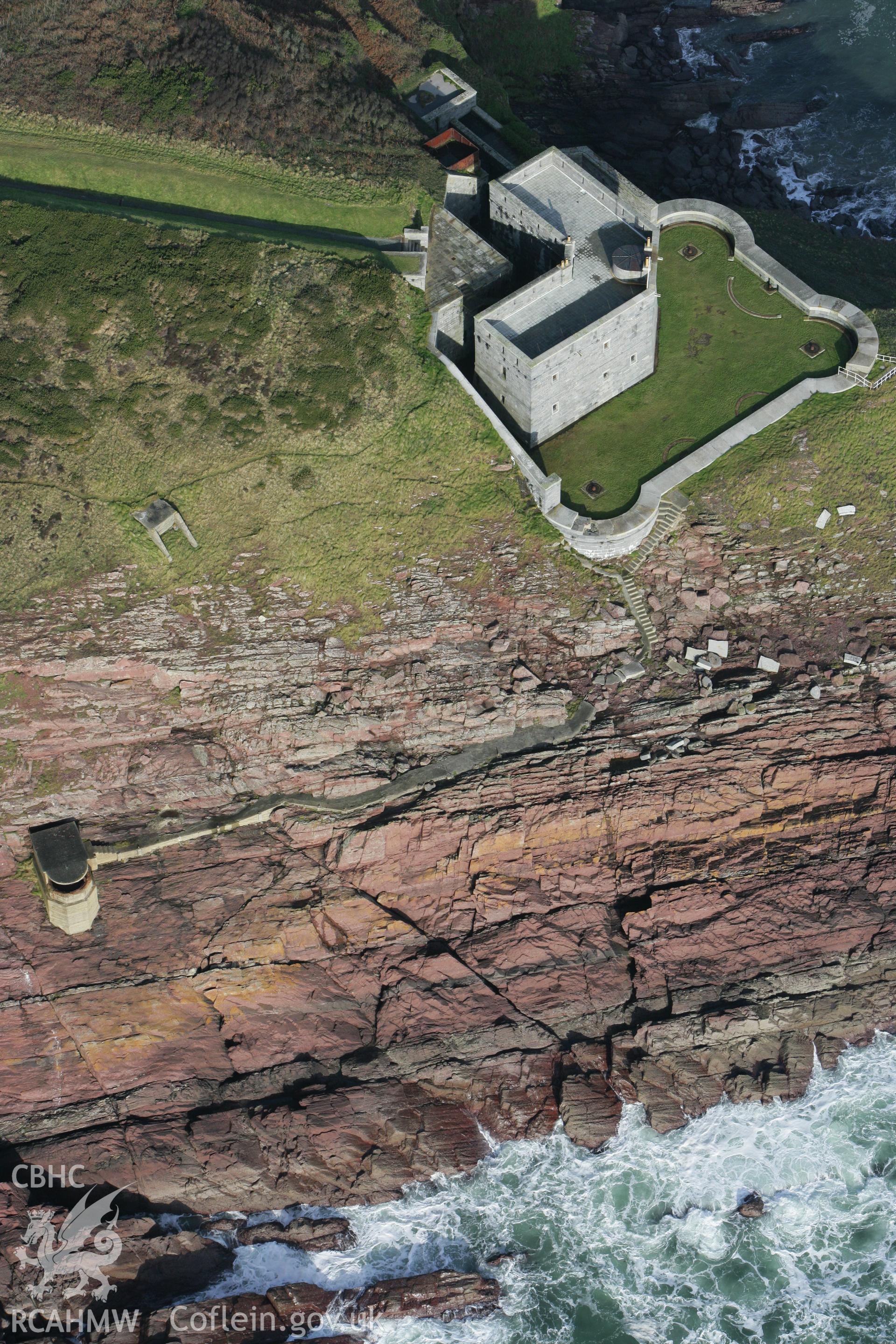 RCAHMW colour oblique aerial photograph of West Blockhouse Fort. Taken on 28 January 2009 by Toby Driver