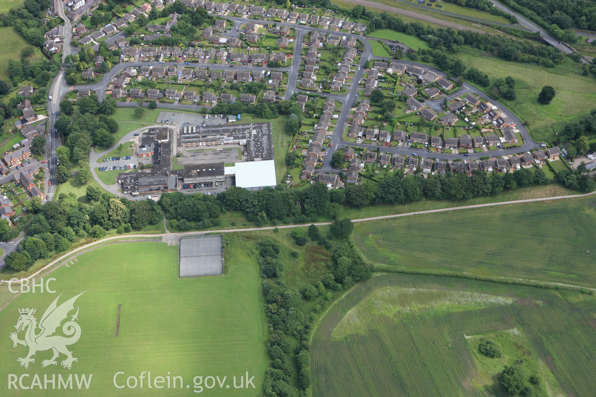 RCAHMW colour oblique aerial photograph of a section of Offa's Dyke southwest from Tatham Bridge. Taken on 08 July 2009 by Toby Driver