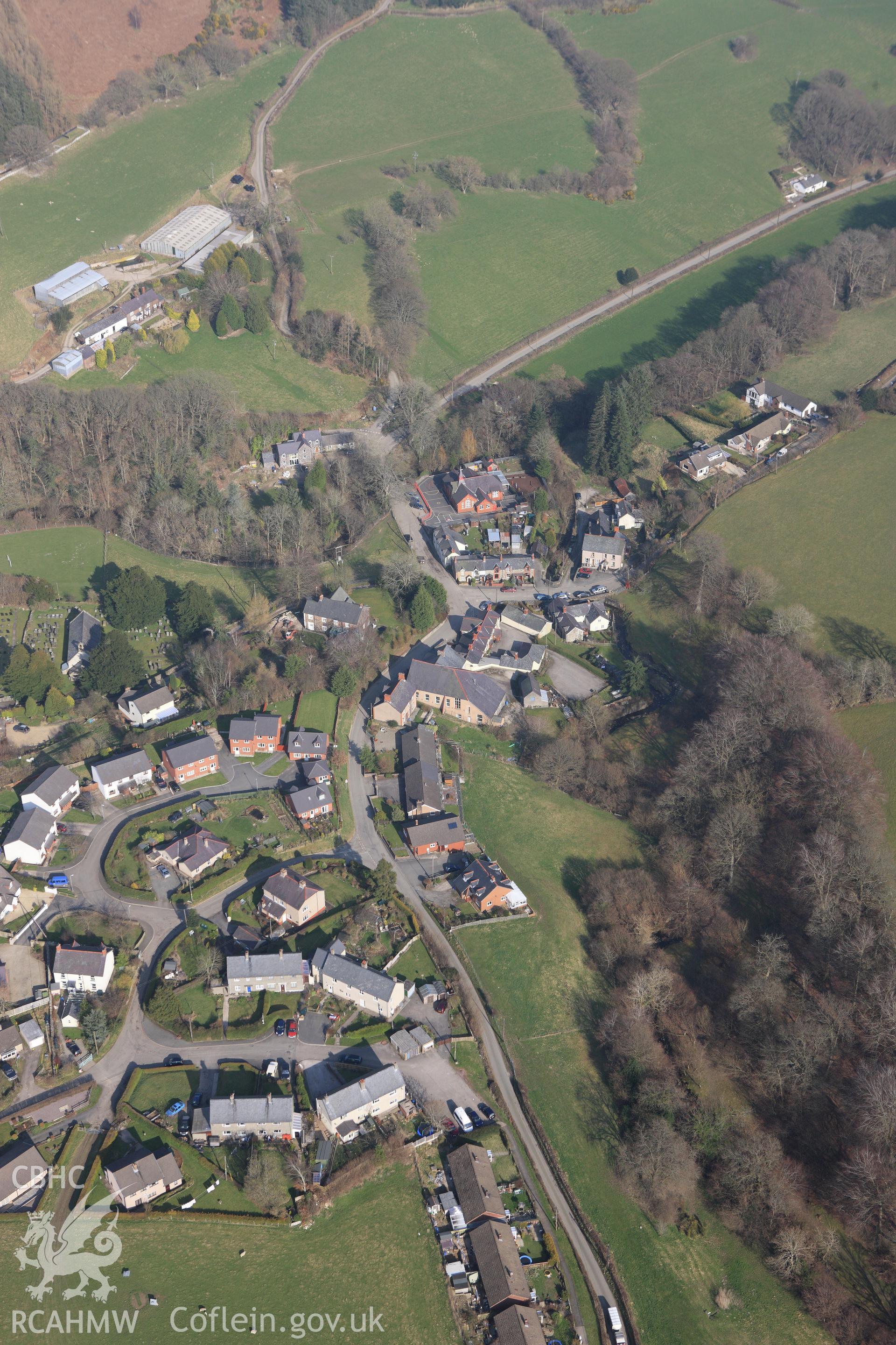 RCAHMW colour oblique photograph of Cyffyliog village. Taken by Toby Driver on 18/03/2009.