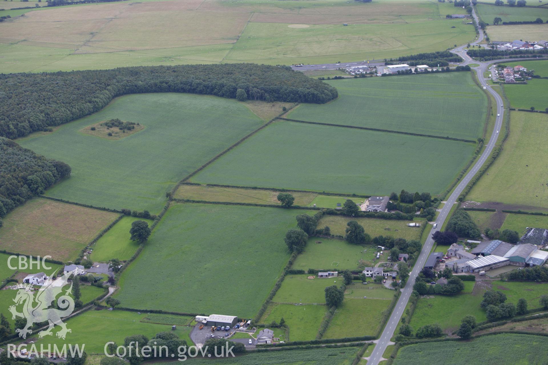 RCAHMW colour oblique aerial photograph of a section of Offa's Dyke or Whitford Dyke, from Rhydwen-Fach to Coed Pen-y-Gelli. Taken on 30 July 2009 by Toby Driver