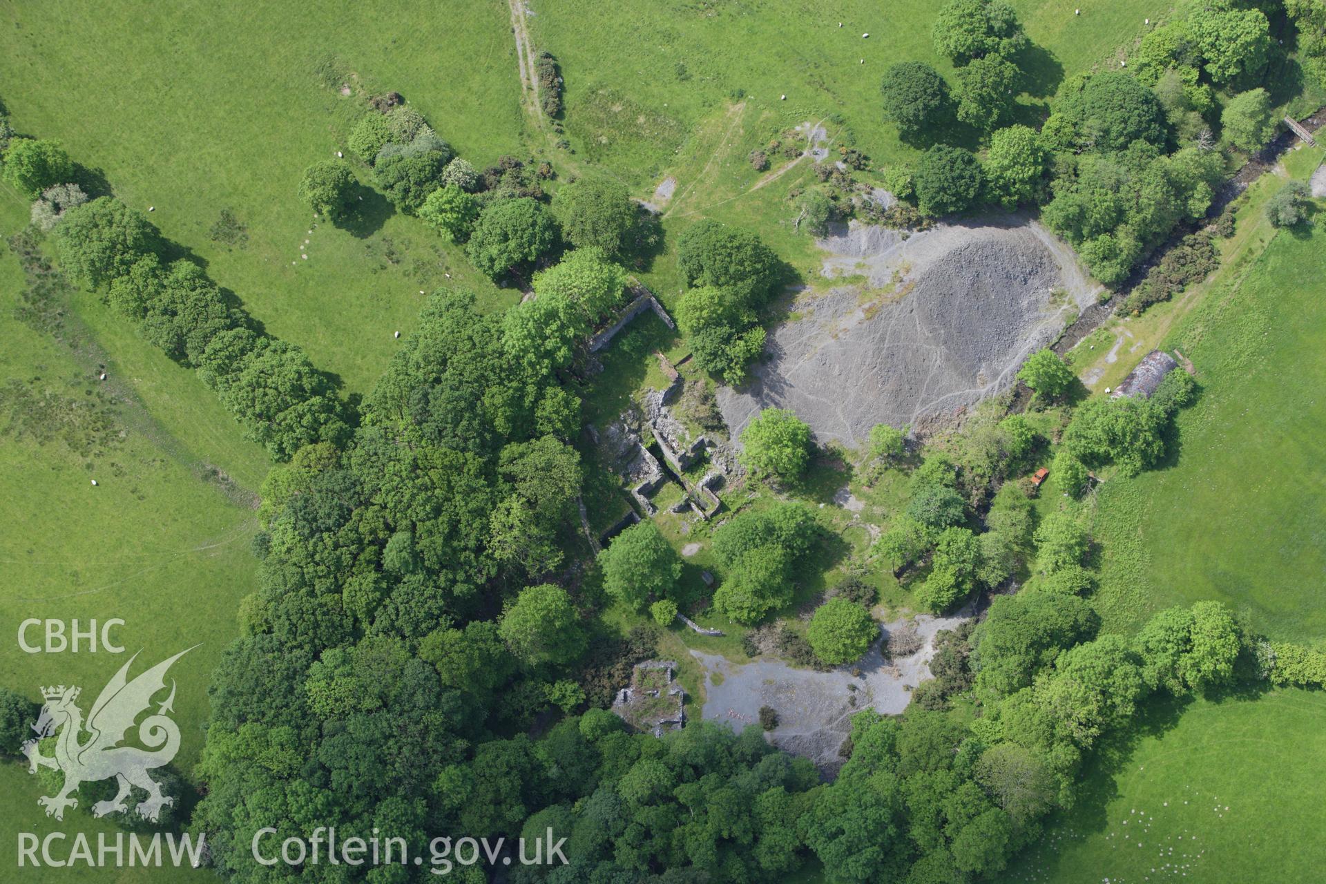 RCAHMW colour oblique aerial photograph of Bronfloyd Lead Mine. Taken on 02 June 2009 by Toby Driver