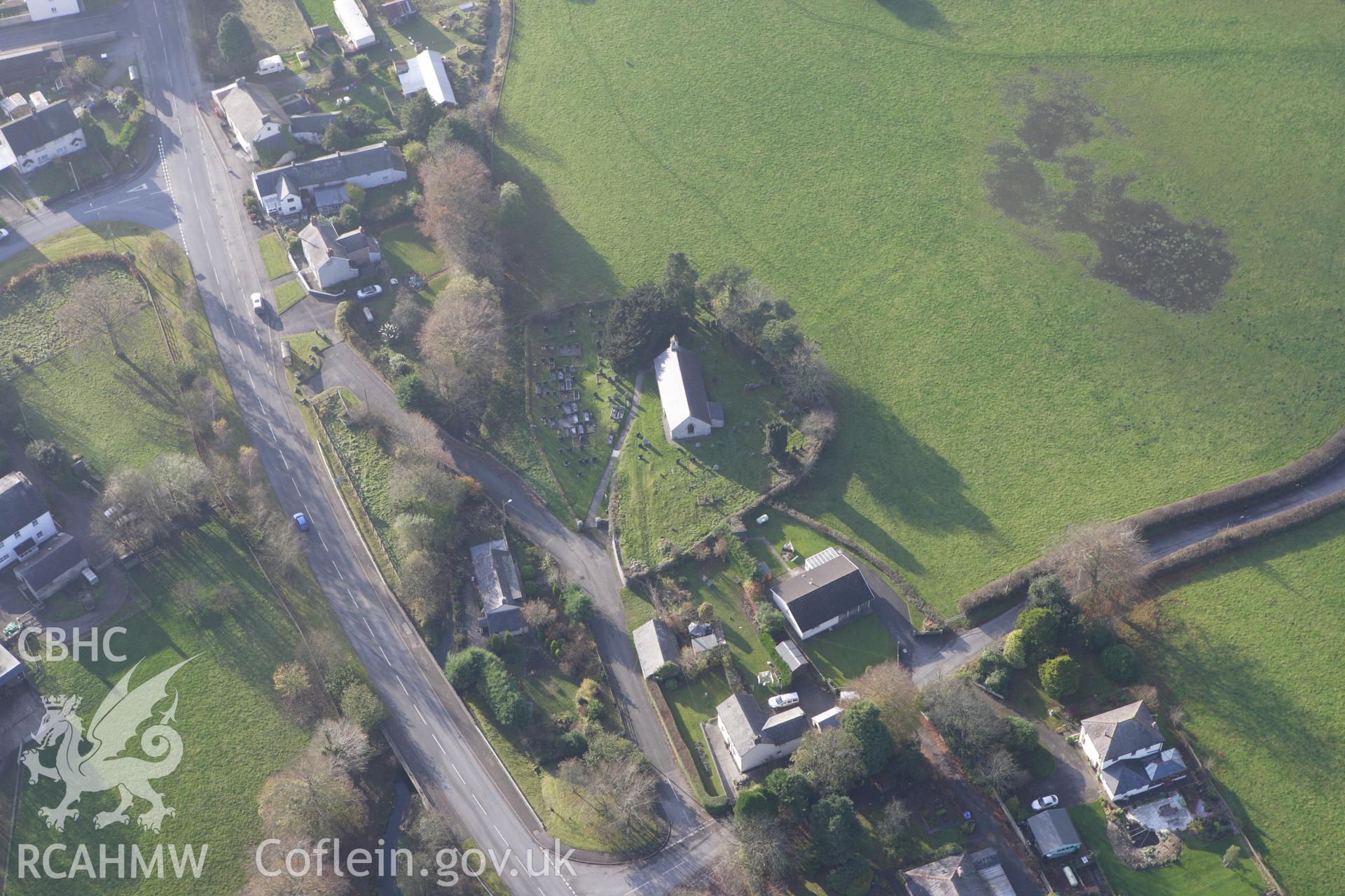 RCAHMW colour oblique aerial photograph of Llangybi. Taken on 09 November 2009 by Toby Driver