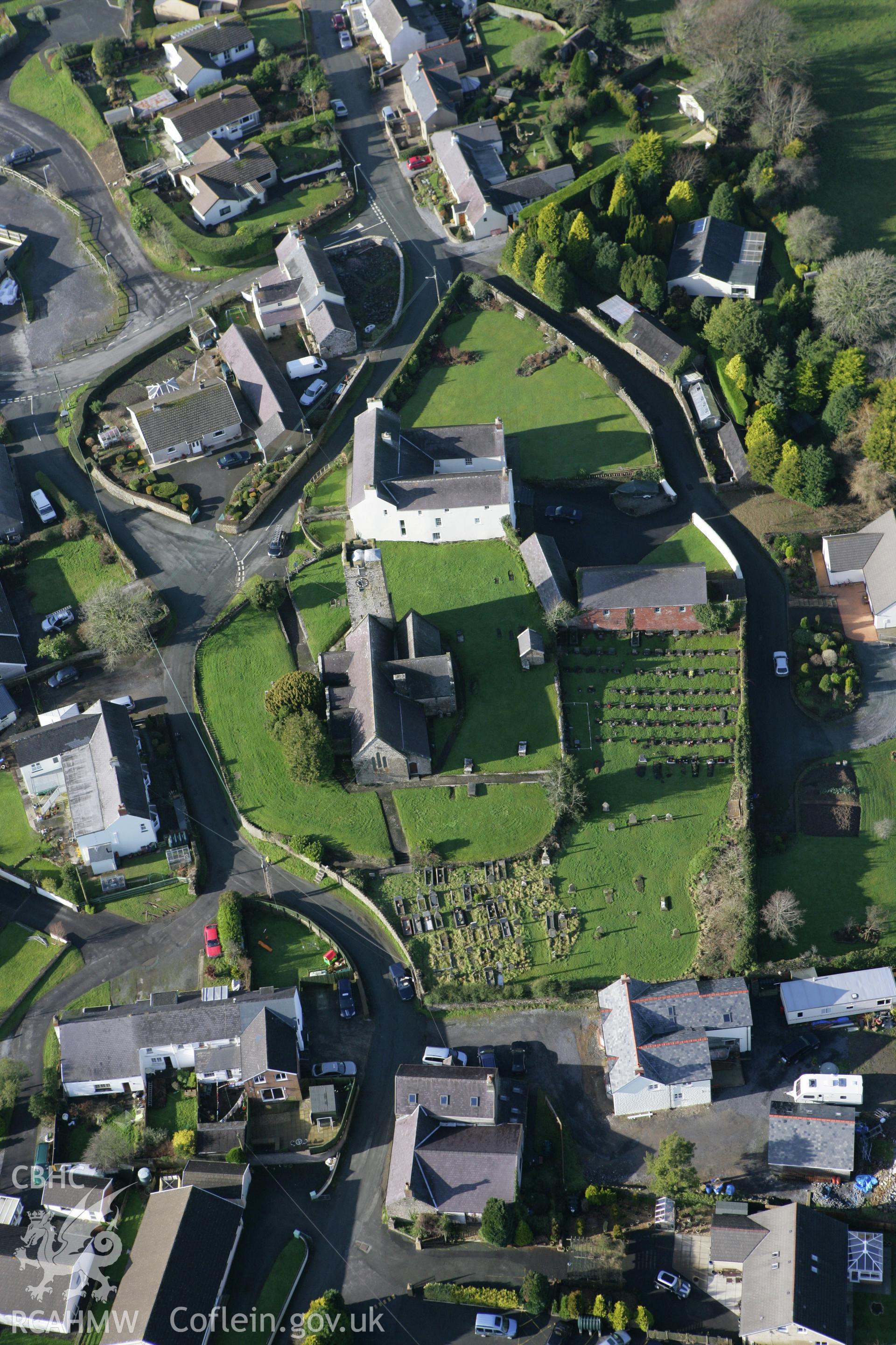 RCAHMW colour oblique aerial photograph of St Jeffrey and St Oswald's Church, Jeffreyston. Taken on 28 January 2009 by Toby Driver