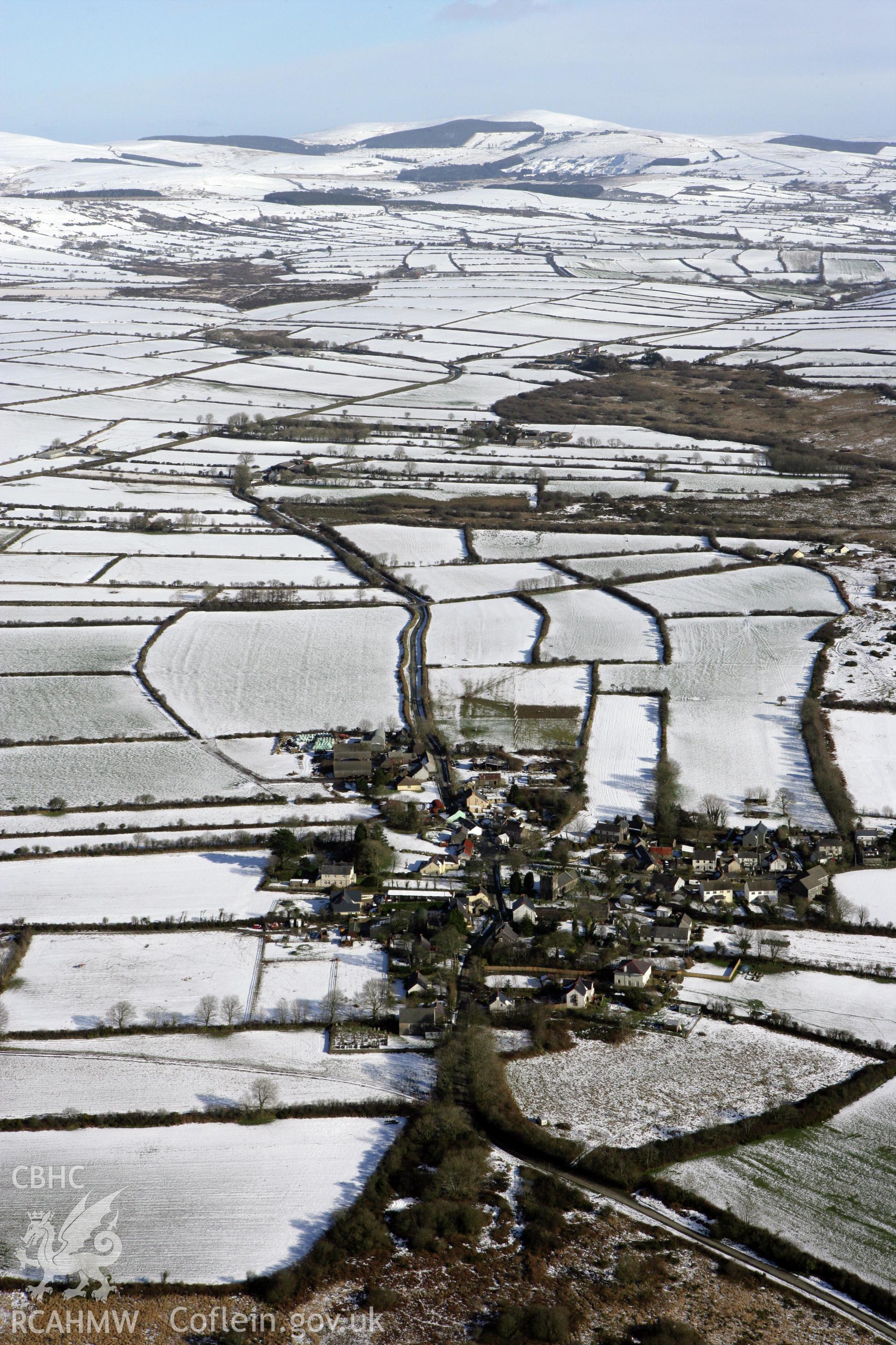 RCAHMW colour oblique photograph of Ambleston village. Taken by Toby Driver on 06/02/2009.