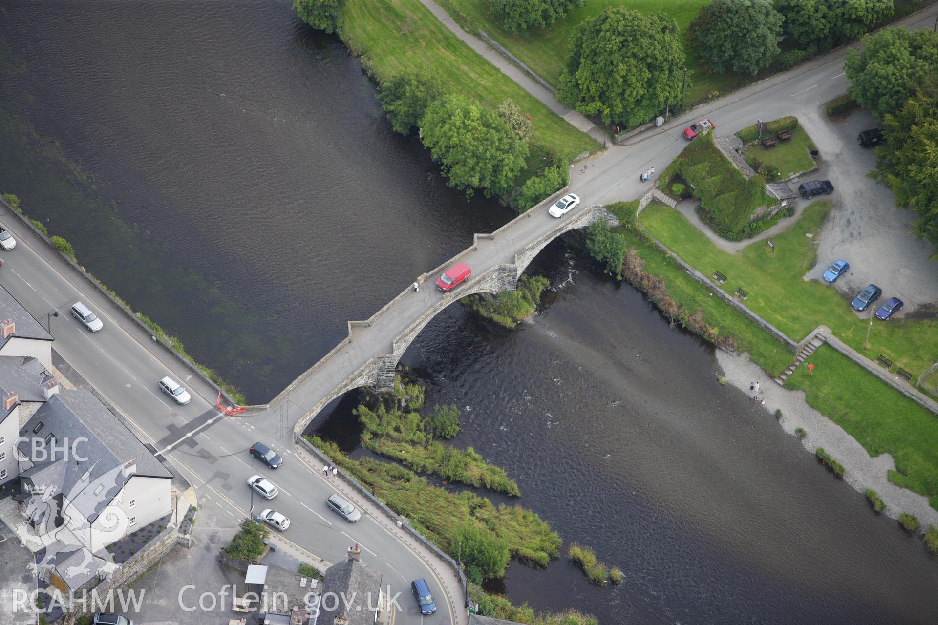 RCAHMW colour oblique aerial photograph of Llanrwst Bridge. Taken on 06 August 2009 by Toby Driver