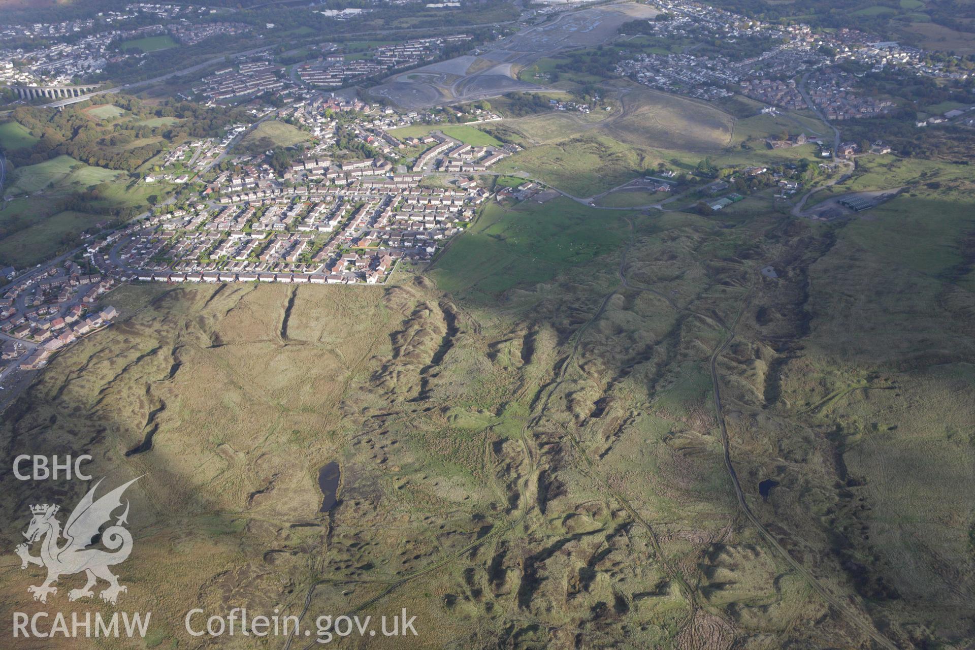 RCAHMW colour oblique aerial photograph of ironstone workings west of Ochr-y-Mynydd. Taken on 14 October 2009 by Toby Driver