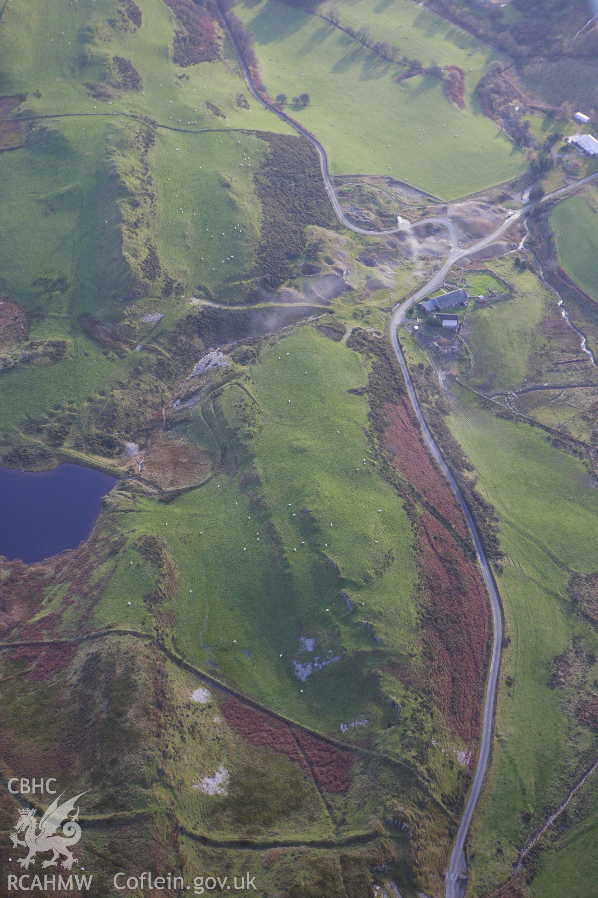 RCAHMW colour oblique aerial photograph of Bwlch Gwyn Lead Mine, Ystum Tuen. Taken on 09 November 2009 by Toby Driver