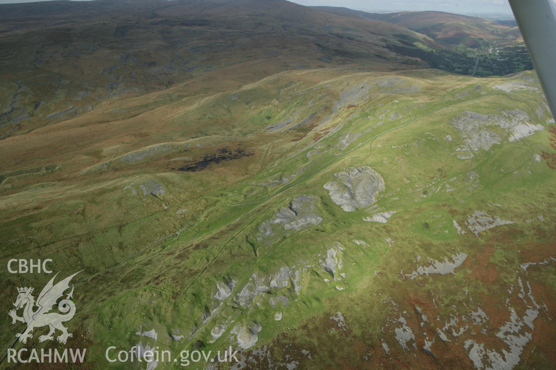 RCAHMW colour oblique aerial photograph of Cribarth Quarries. Taken on 14 October 2009 by Toby Driver