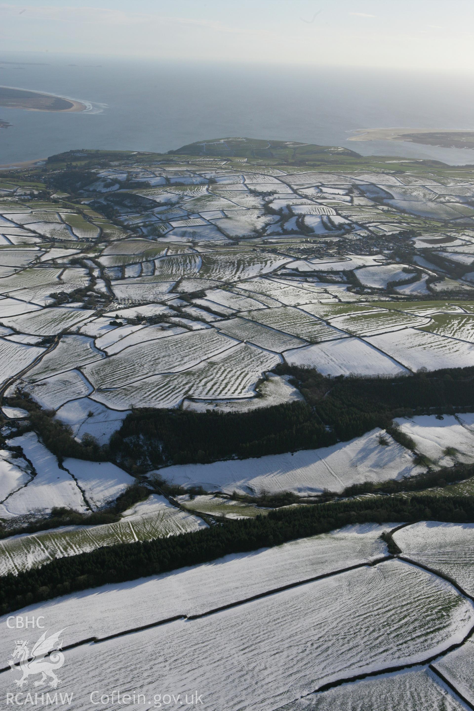 RCAHMW colour oblique photograph of Llansteffan, winter landscape from north. Taken by Toby Driver on 06/02/2009.