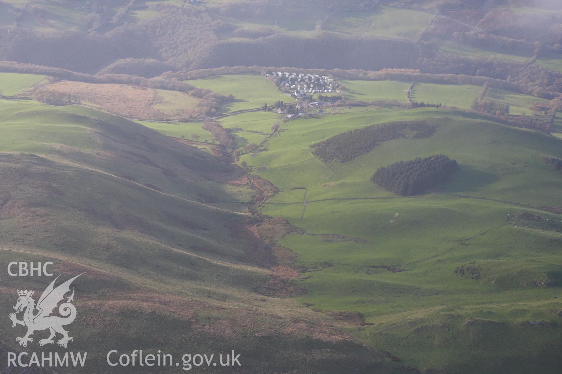 RCAHMW colour oblique aerial photograph of Banc Erw Barfe Deserted Rural Settlement. Taken on 09 November 2009 by Toby Driver