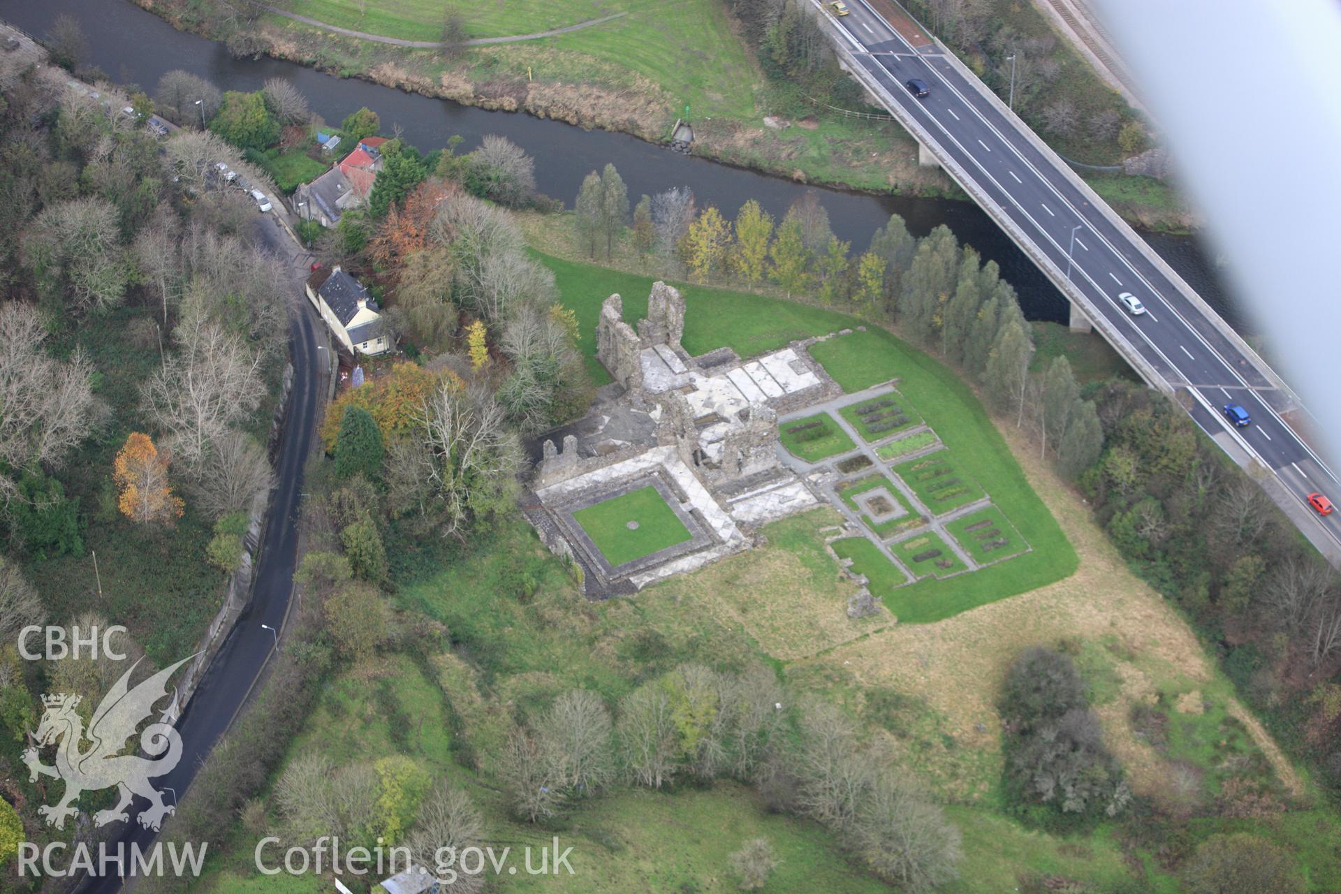 RCAHMW colour oblique aerial photograph of Priory of St Mary and St Thomas The Martyr, Haverfordwest. Taken on 09 November 2009 by Toby Driver