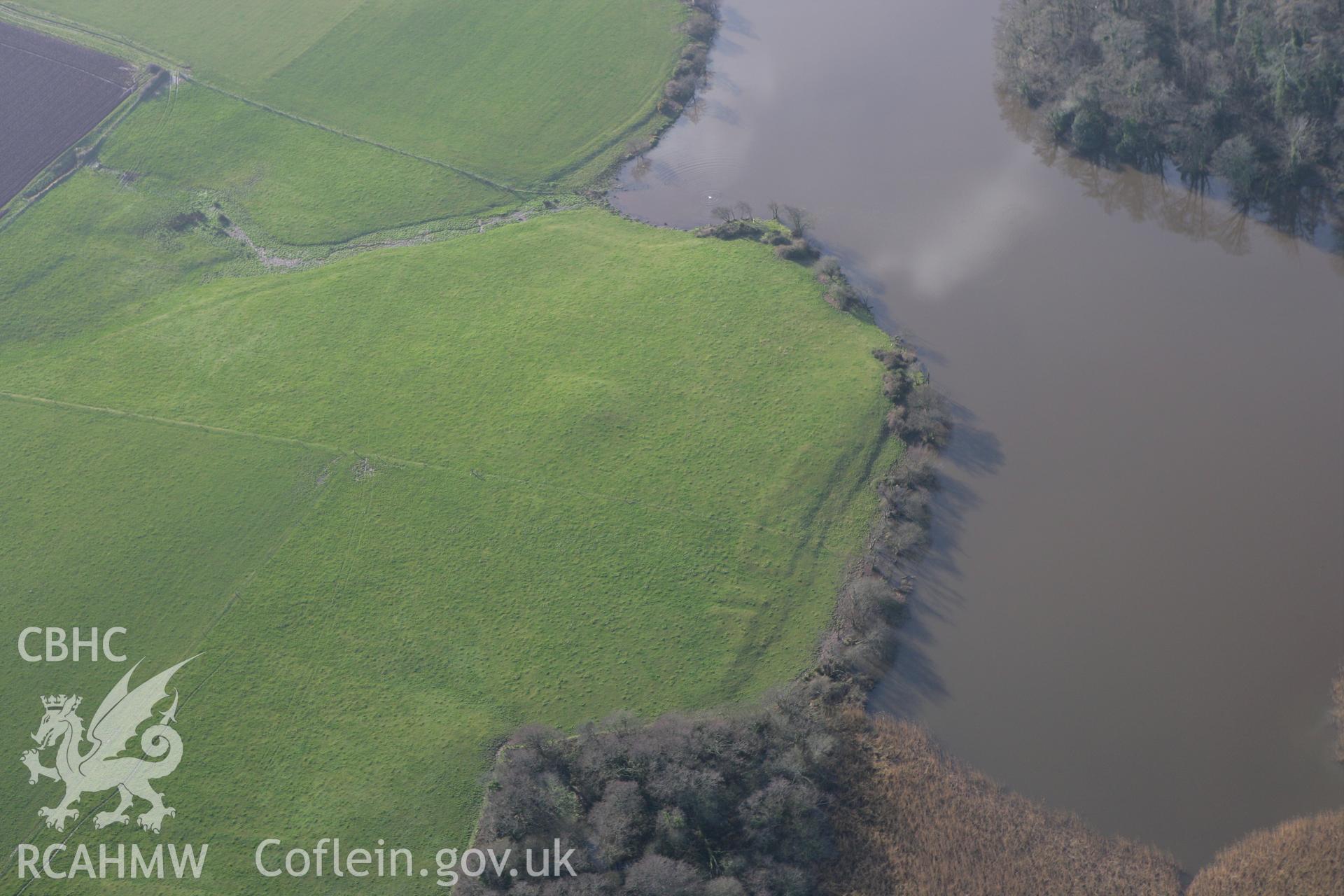 RCAHMW colour oblique aerial photograph of Orielton Home Farm Barrow II. Taken on 28 January 2009 by Toby Driver