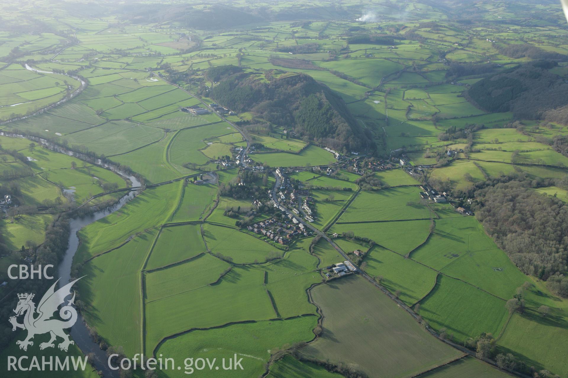 RCAHMW colour oblique aerial photograph of Meifod Village. Taken on 10 December 2009 by Toby Driver