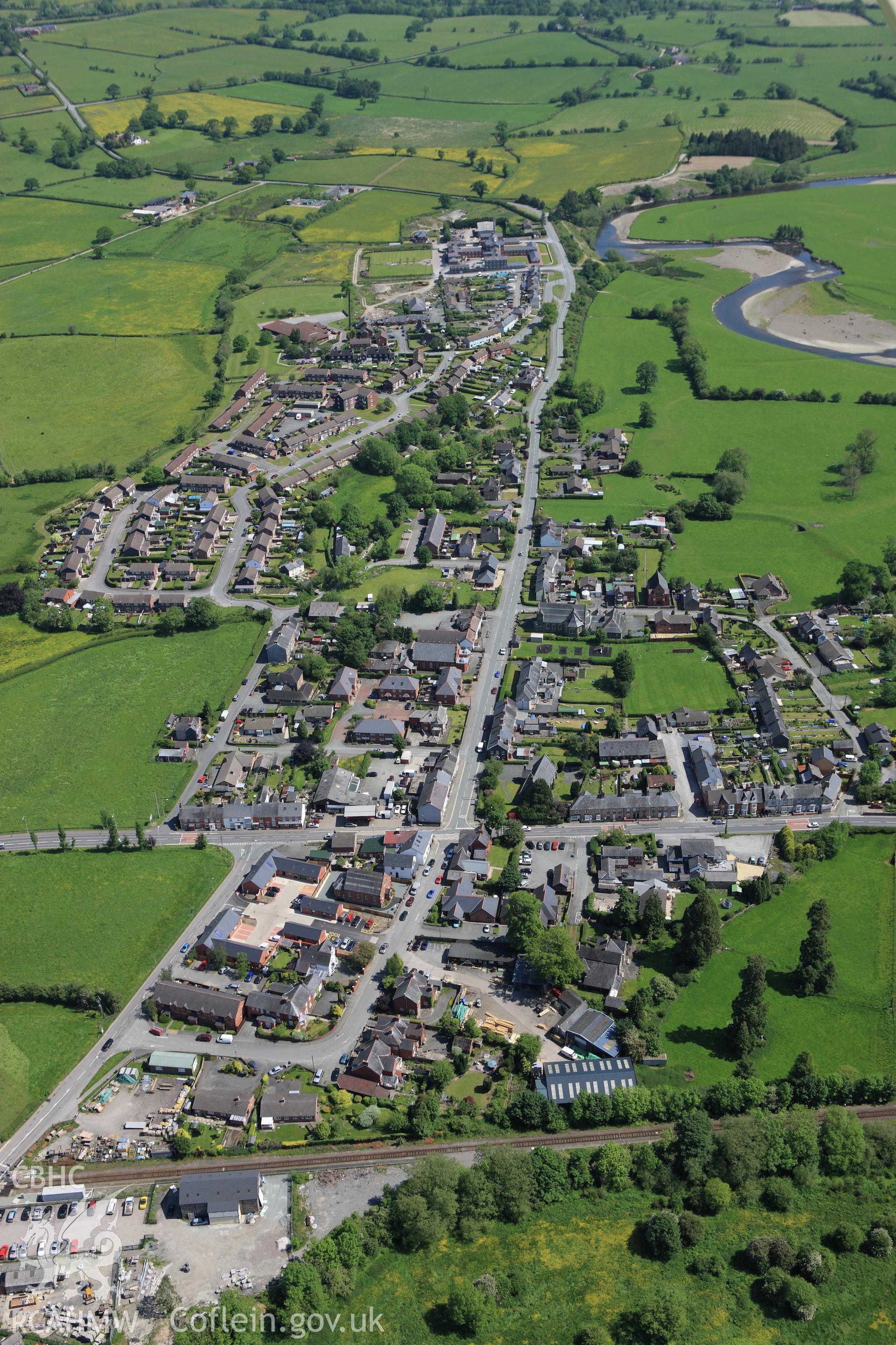 RCAHMW colour oblique aerial photograph of Caersws Roman Fort and Vicus showing a section in the southern part of the vicus. Taken on 02 June 2009 by Toby Driver