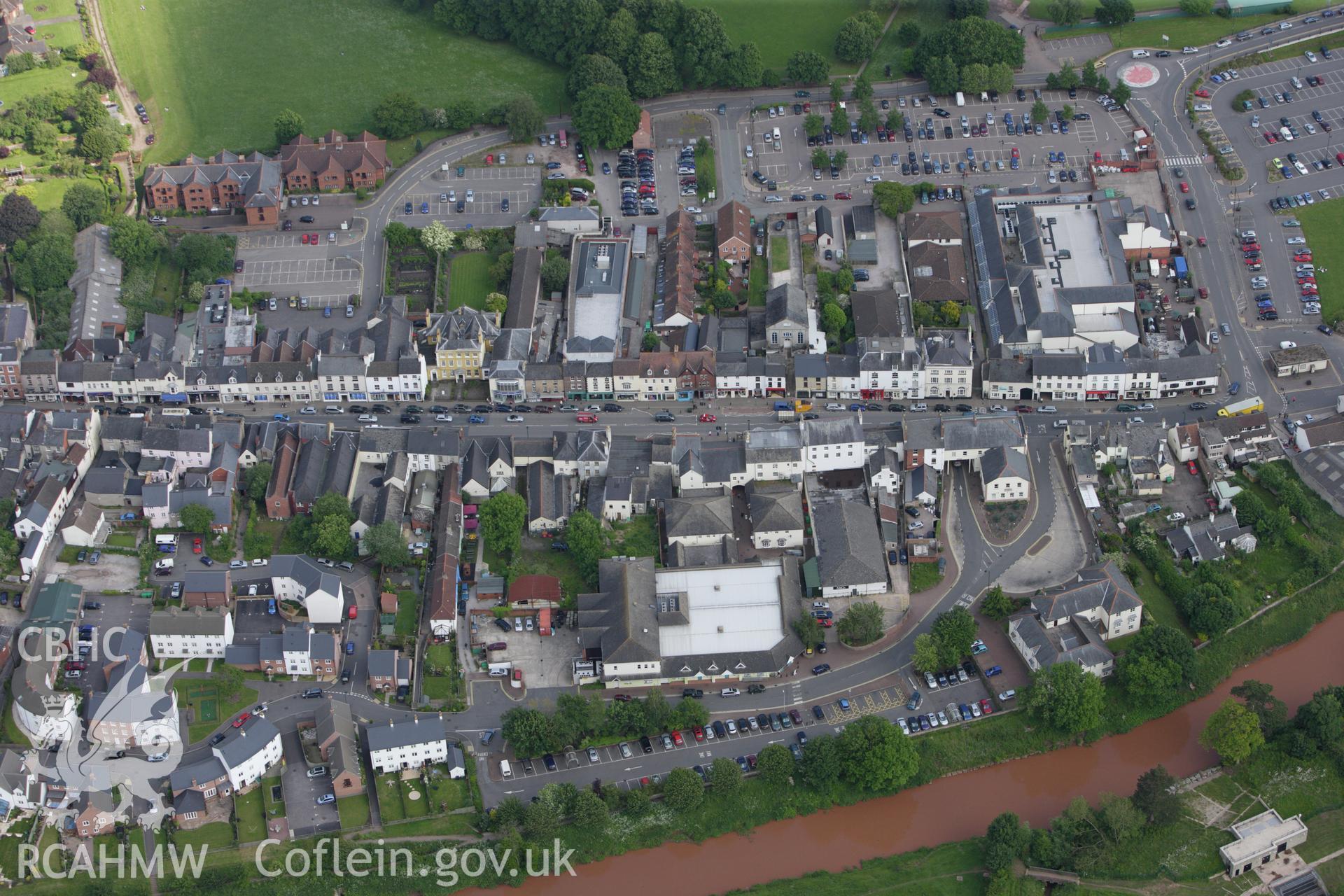 RCAHMW colour oblique aerial photograph of Monmouth Castle. Taken on 11 June 2009 by Toby Driver