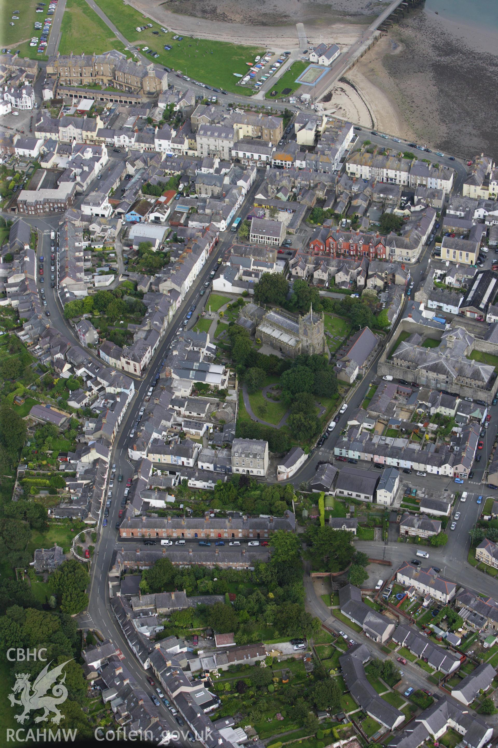 RCAHMW colour oblique aerial photograph of Beaumaris Town Walls. Taken on 06 August 2009 by Toby Driver