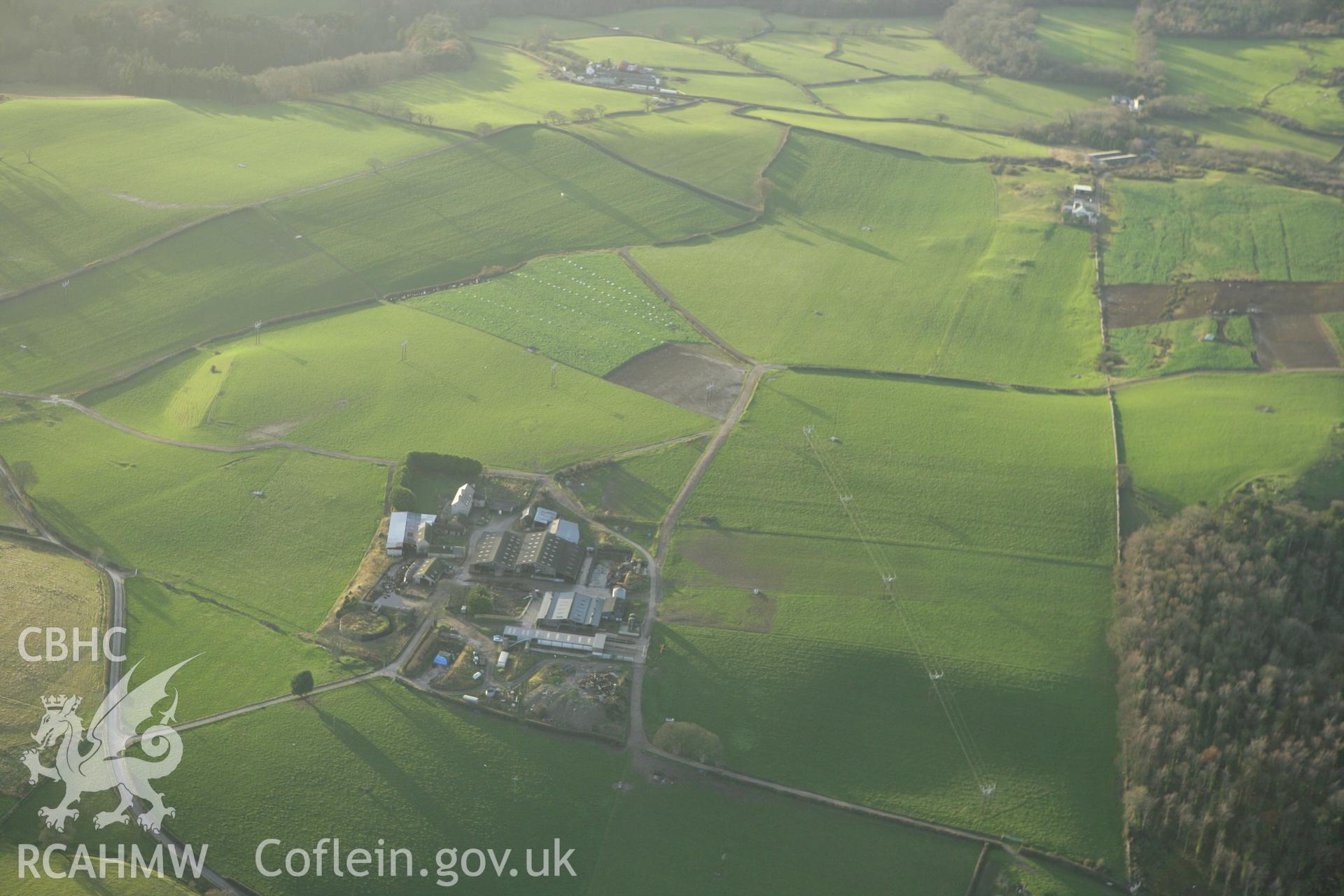 RCAHMW colour oblique photograph of Faedre, earthworks. Taken by Toby Driver on 10/12/2009.