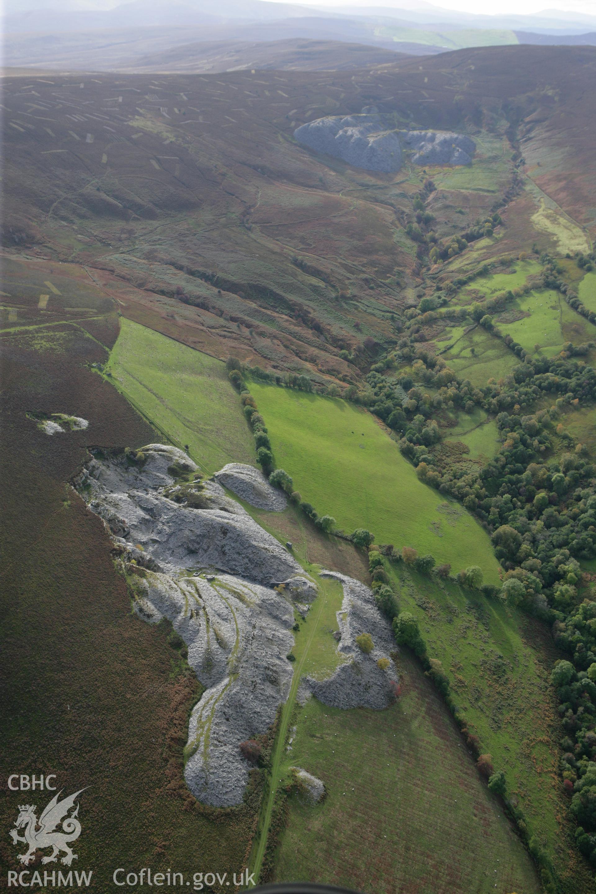 RCAHMW colour oblique aerial photograph of Deeside Slab Quarry. Taken on 13 October 2009 by Toby Driver