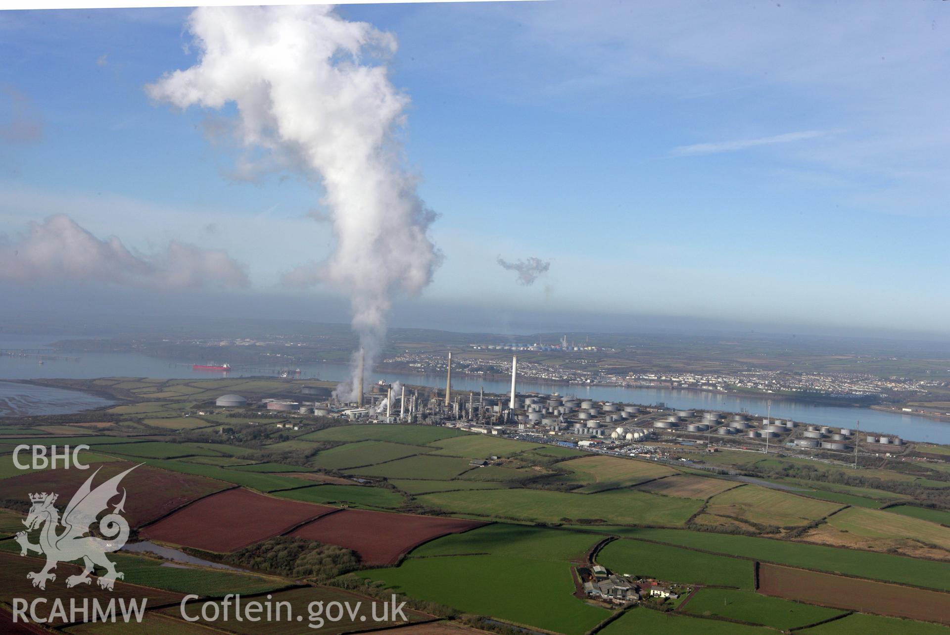 RCAHMW colour oblique aerial photograph of Angle Bay BP Oil Terminal and Pumping Station, Popton, Milford Haven. Taken on 28 January 2009 by Toby Driver