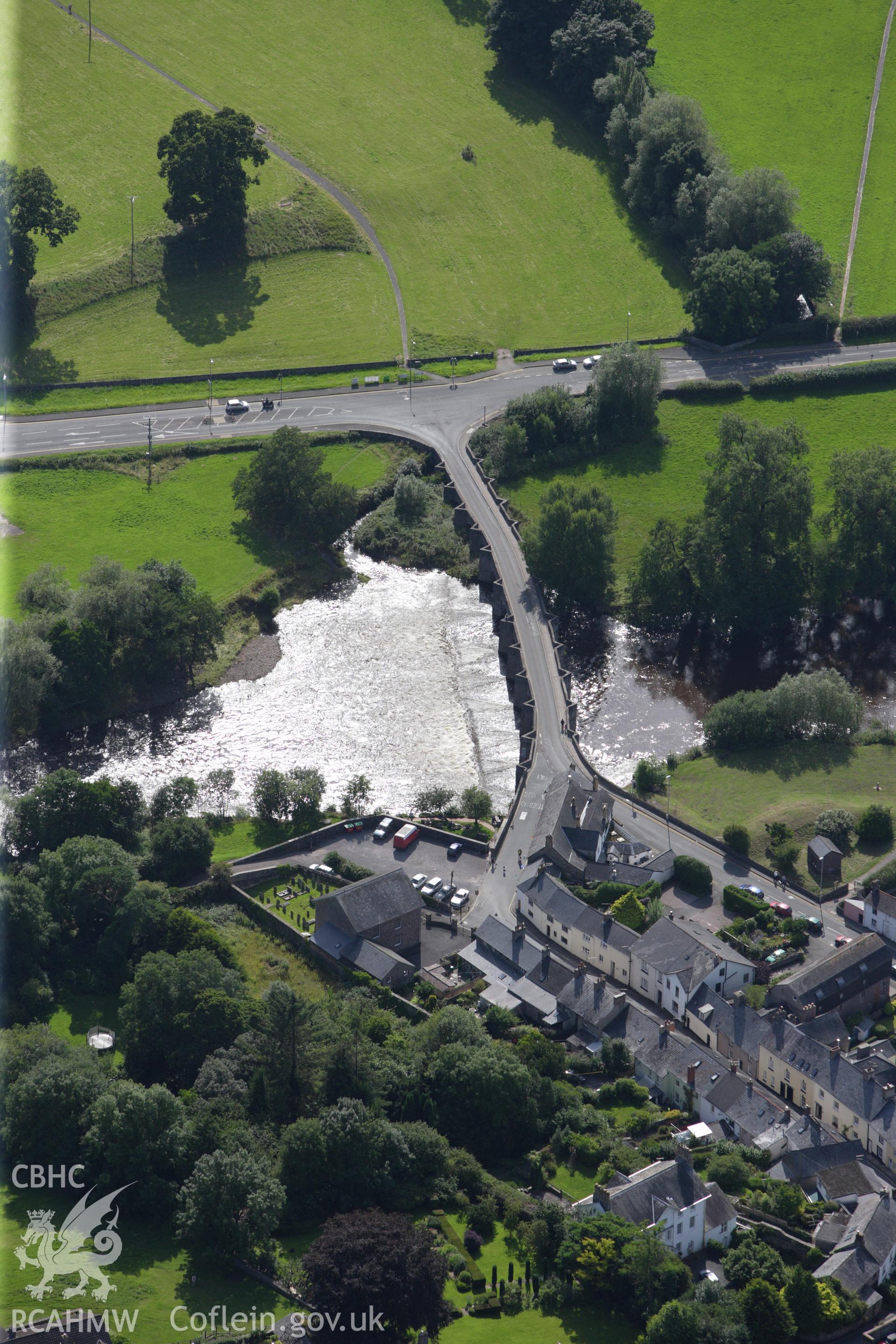 RCAHMW colour oblique aerial photograph of Crickhowell Bridge. Taken on 23 July 2009 by Toby Driver