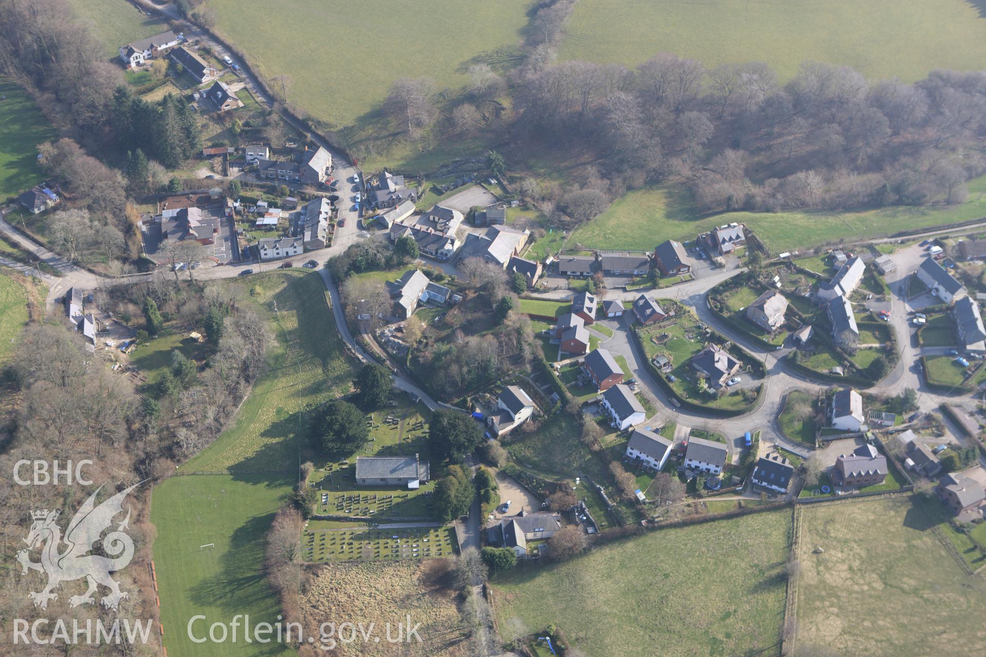 RCAHMW colour oblique photograph of Cyffyliog village. Taken by Toby Driver on 18/03/2009.